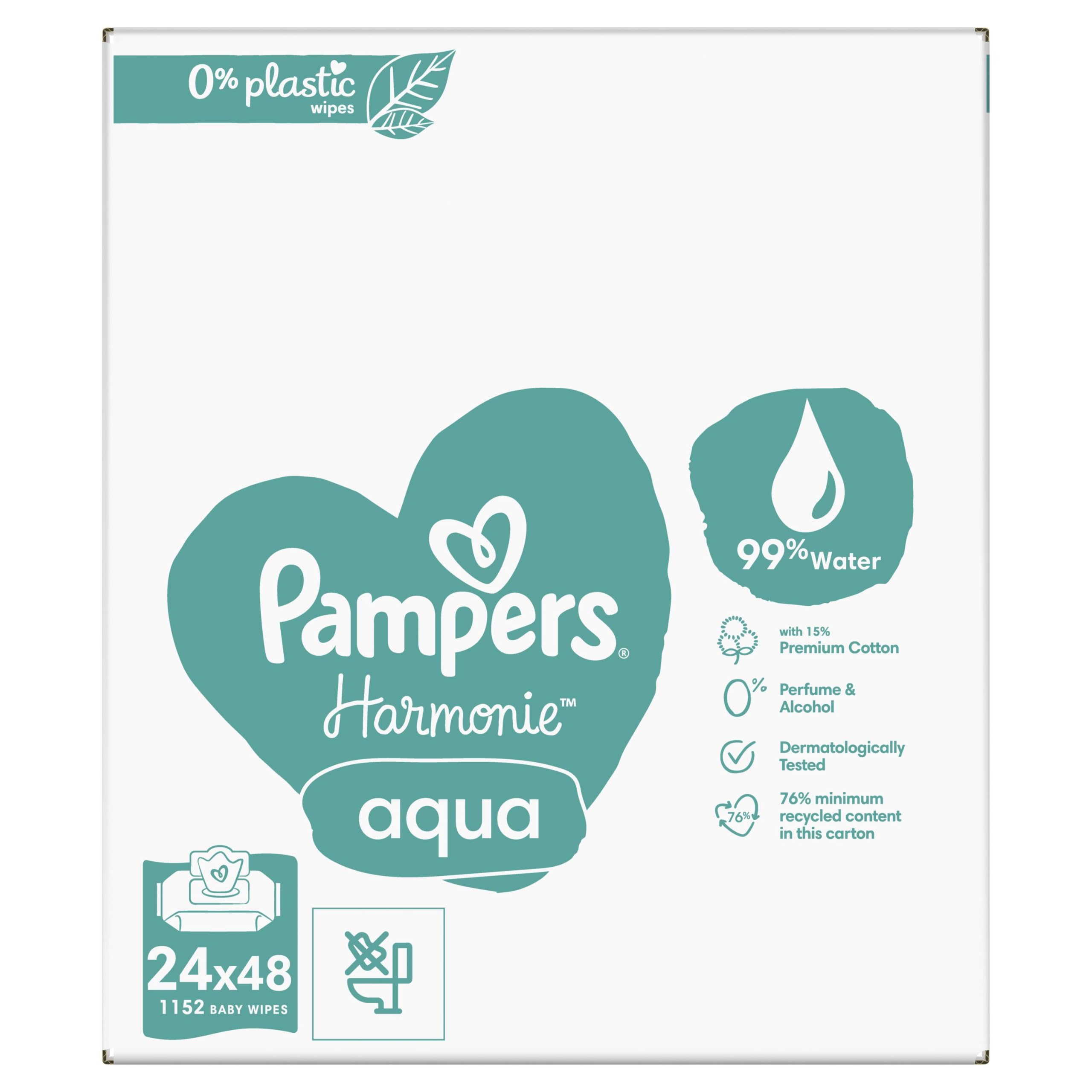 Pampers Toallitas húmedas para bebé, Harmony, Aqua, 1152 toallitas (24 x 48), protección suave para la piel delicada con un 99% de agua