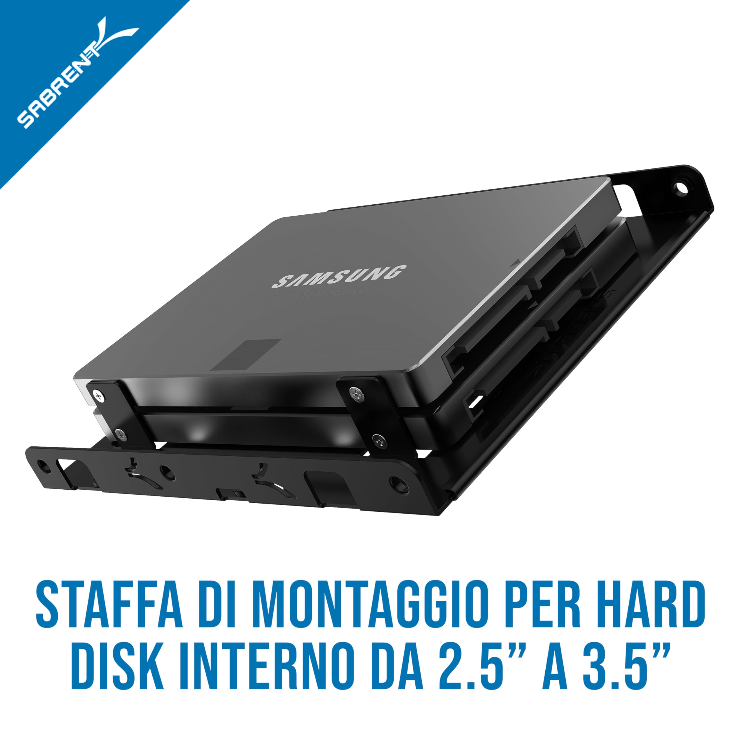 SABRENT Telaio per SSD/HDD da 2.5" a 3.5", Kit di montaggio per disco da 2,5" ad alloggiamento interno di 3,5", per SSD/HDD SATA interno, (BK-HDDH)