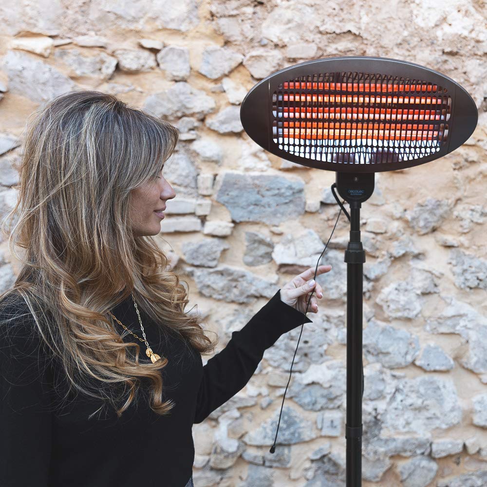 Cecotec Standheizgerät für Außenbereich ReadyWarm 8100 Power Quartz. 2000 W mit 3 Leistungsstufen, Halogen Wandheizung oder Standheizkörper, Quarz, IPX4, Höhenverstellbar, 15 m2