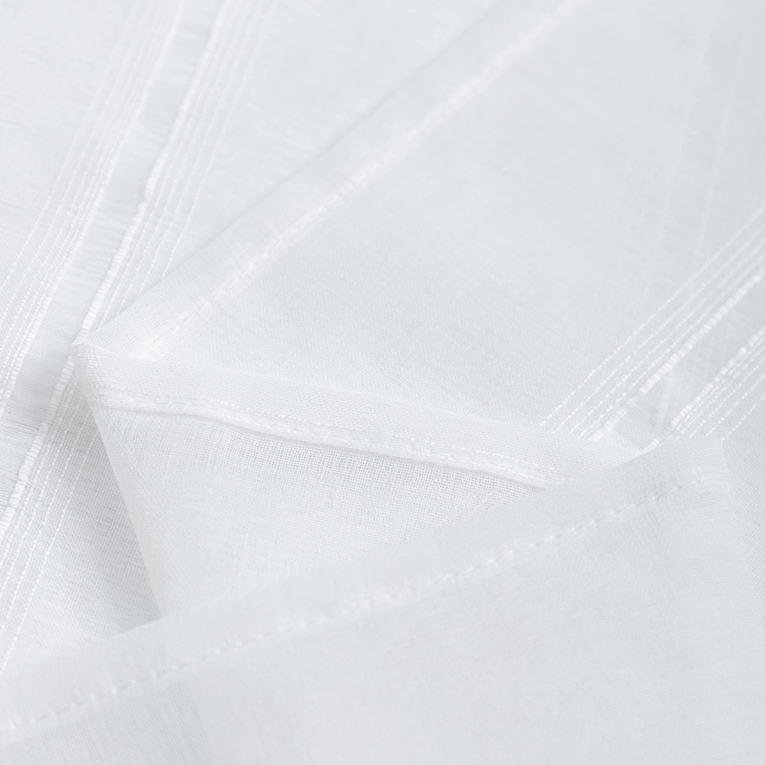 1 Paar Voile-Vorhänge in Leinenoptik, weiß, gestreift, für Wohnzimmer, Schlafzimmer, Balkon und Fenster im Innenbereich, 2 Vorhänge mit Ösen (Weiß, 140 x 290 cm)