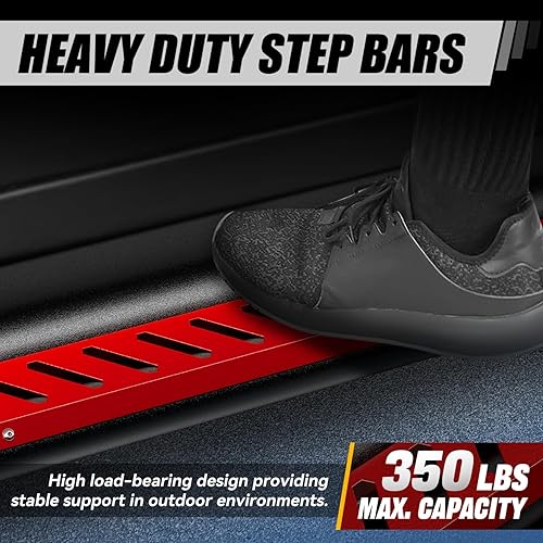 Miniatura 4 de Auto Dynasty Estribos con peldaños pintados en rojo compatibles con Jeep Wrangler JL Unlimited 2018-2024 de 4 puertas, barra Nerf con escalón