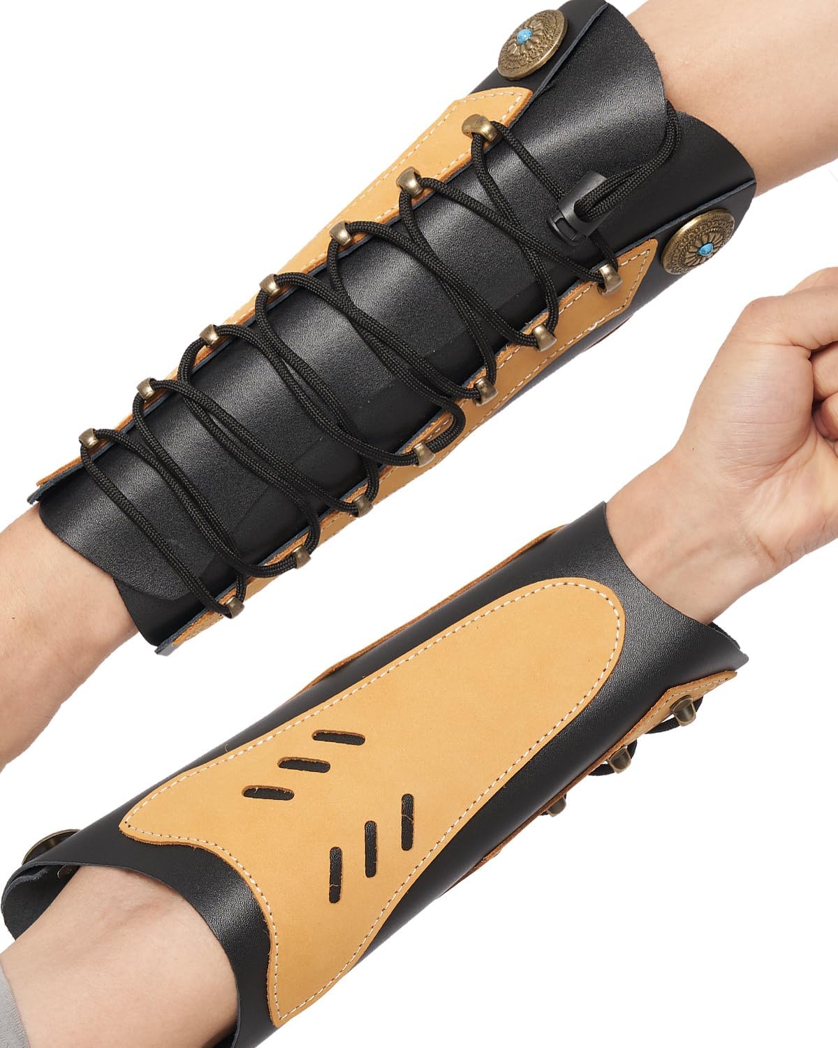TOPARCHERY Handmade Leather Arm Guards Bow Hand Shooting Glove Adjustable for Hunting Shooting Arm Protector Wristband Gauntlet Unisex Medieval Bracer