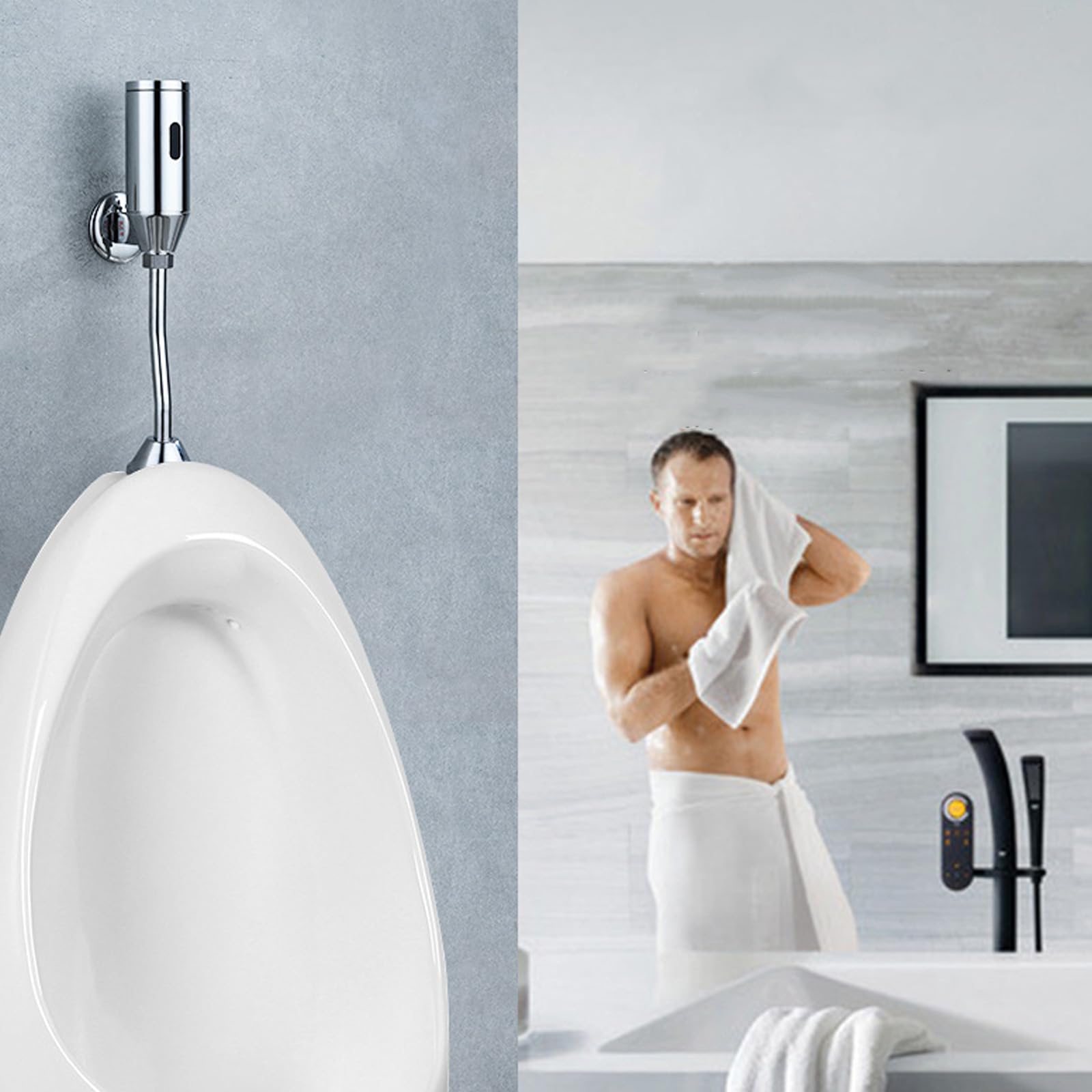 Válvula automática de descarga de orinal sin contacto, sensor eléctrico de baño montado en la pared, sistema inteligente de descarga de inodoro para higiene y comodidad
