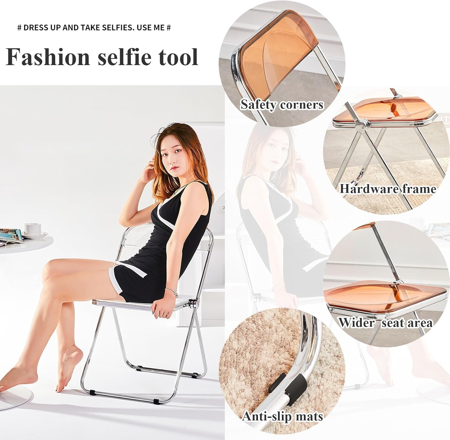 Modern Acrylic Folding Chair,Transparent Modern Clear Folding Dining Chairs,Clear Stackable Dining Chairs,Crystal Clear Chair,Plastic Living Room Seat for Home Living Room Inside Outside ( Color : Rhi