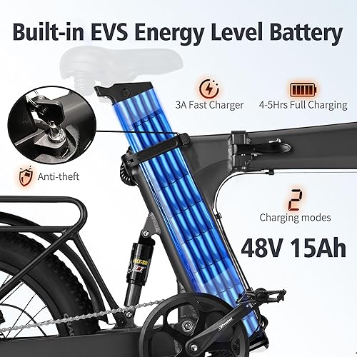 Miniatura 2 de Bicicleta eléctrica plegable de neumático grueso de 20 pulgadas para adultos, motor sin escobillas de 750 W, batería extraíble de 48 V 15 AH11.6 AH,