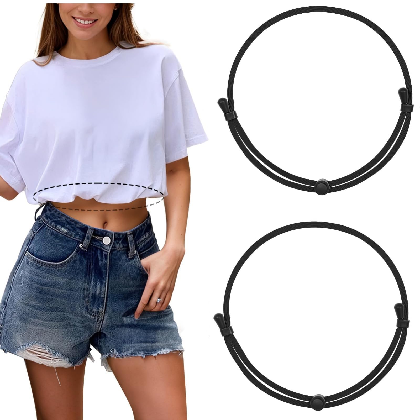 2PCS Crop Top Band Elastic Stretch Waist Belt, Adjustable Crop Top Tuck Band Women for Tucking Shirt Sweater