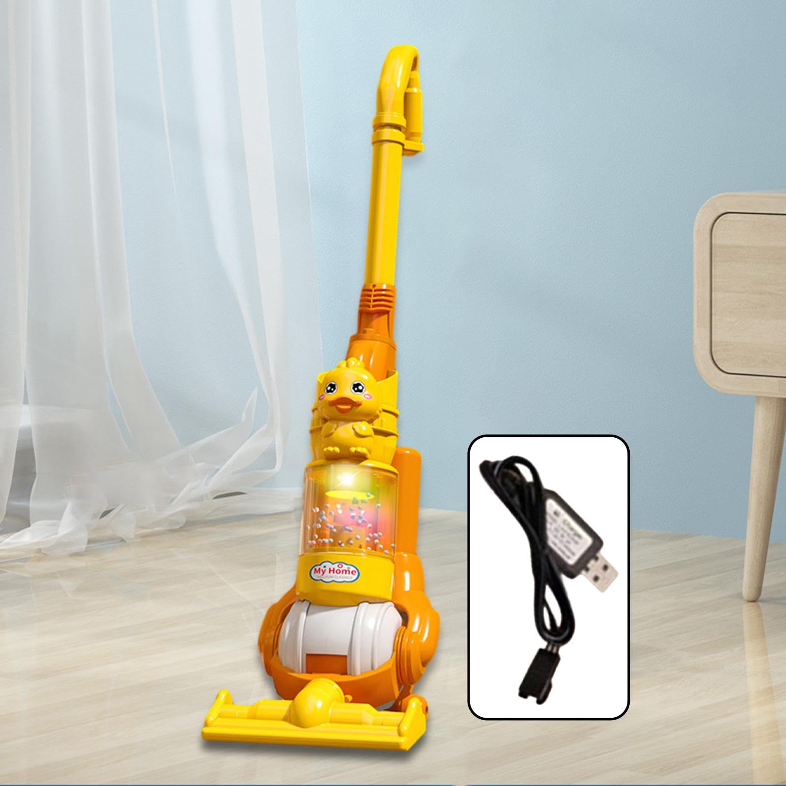 harayaa Aspirapolvere per Bambini con Luci Ed Effetti, Giocattolo Educativo Realistico con Pallina Che Scoppia, Ideale Come Regalo di Natale per Bambin, Anatra