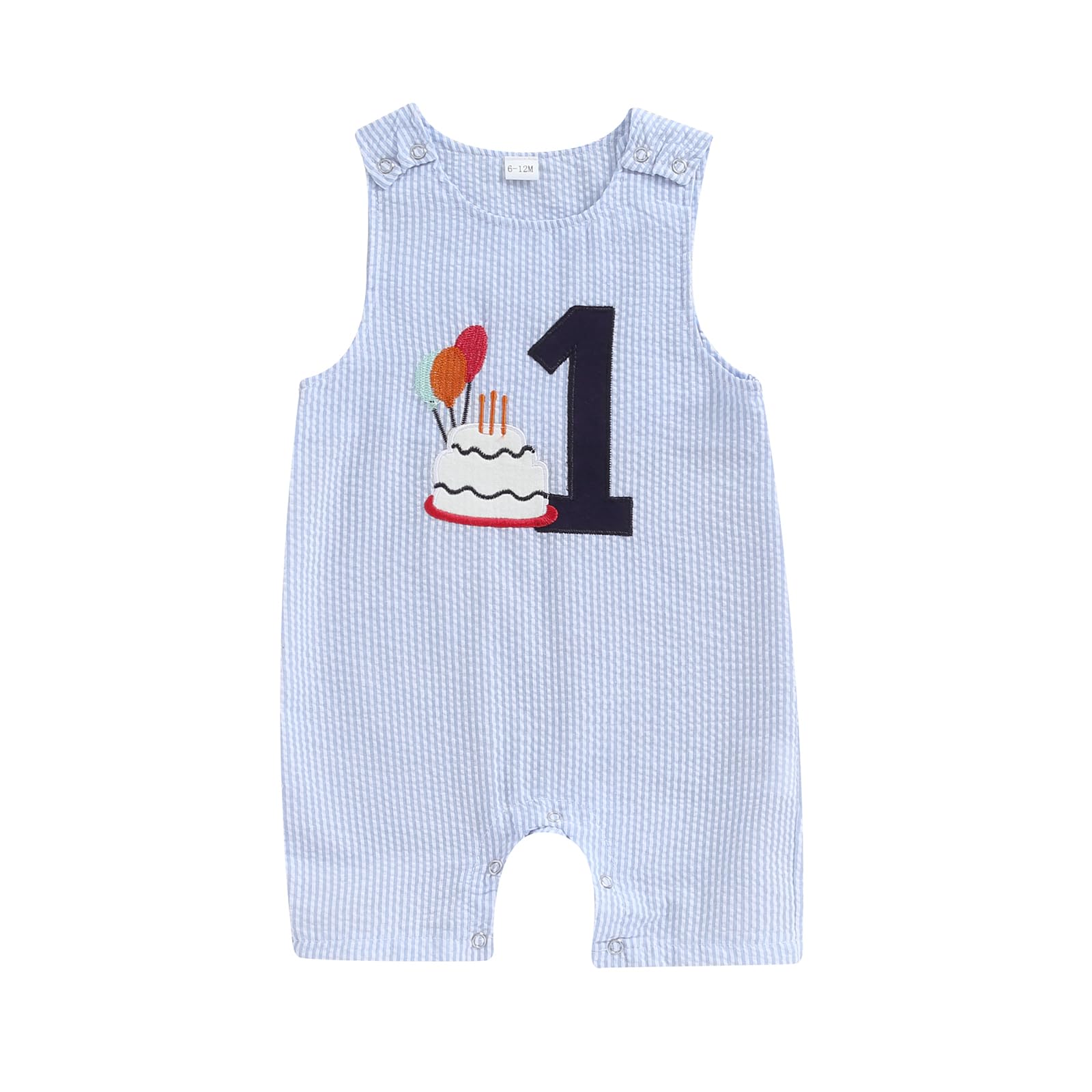 KMBANGI Baby Boys 1st Birthday Outfit Sleeveless Cake Print Straps Jumpsuit My First Birthday Overalls (Blue, 6-12 Months)