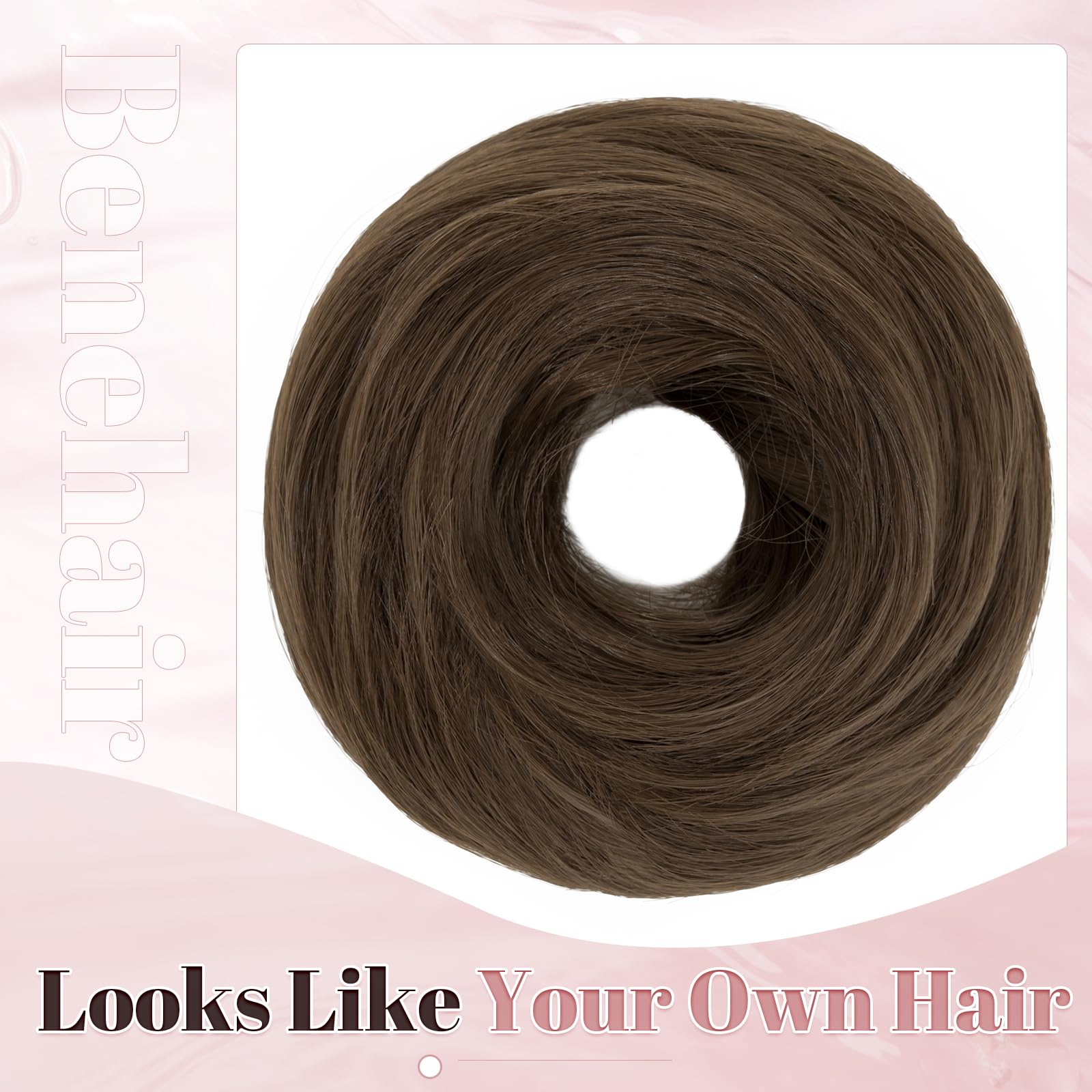 Benehair Hair Scrunchies Curly Hair Buns Hairpiece Messy Bun Synthetic Ponytail Bun Extensions Light Brown Hair Pieces for Women (Light Brown - Image 3