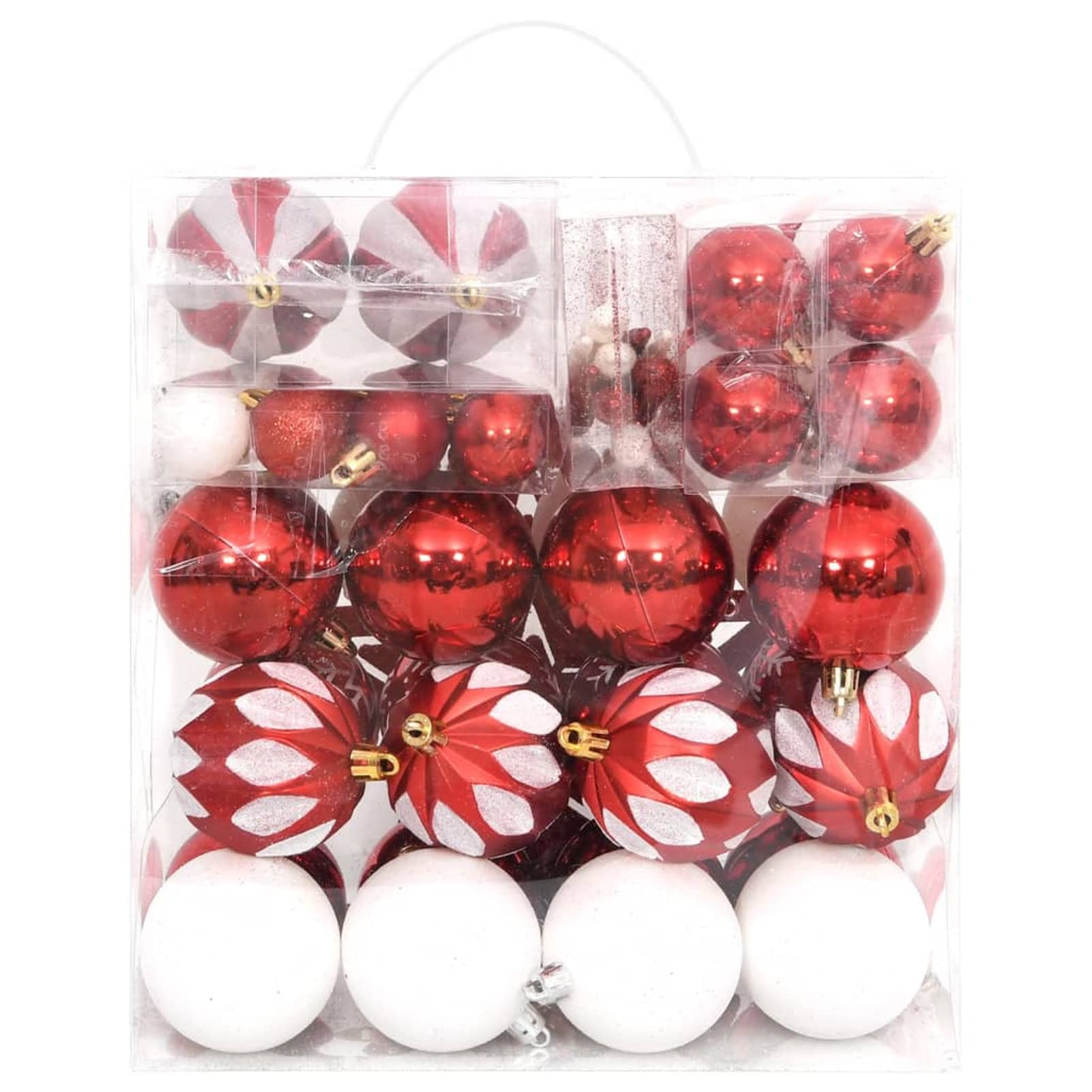 Homgoday Ensemble de Boules de Noël 64 pièce Rouge et Blanc Boules de Sapin de Noël, Ensemble de Boules de Sapin de Noël Ornements pour Décoration Arbre de Noël