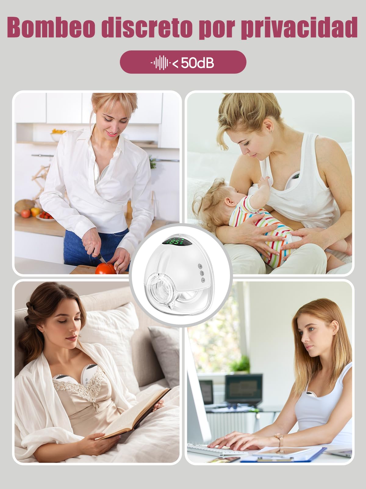 Lulia Sacaleches Electricos Manos Libres con 4 Modos Y 9 Niveles, Succion Fuerte, Sin BPA, Discreta, Extractor de Leche Materna Electrico Con Boquillas De 17/19/21/24 MM(1 Pieza)