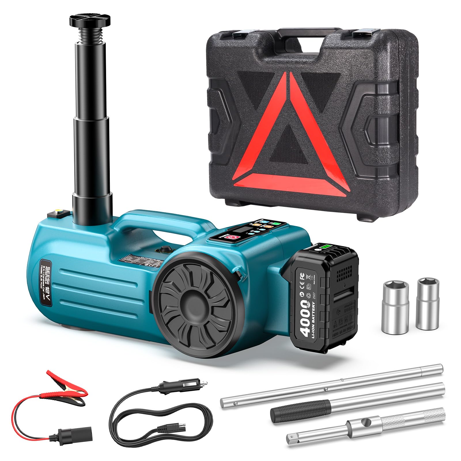 SEESII Electric Cordless Car Jack: 5Ton 21V Battery Hydraulic Car Jack with Built-in Tire Inflator & Universal Wrench, Portable Emergency Tire Change Tool for SUV Sedan MPV Pickup Truck Repair