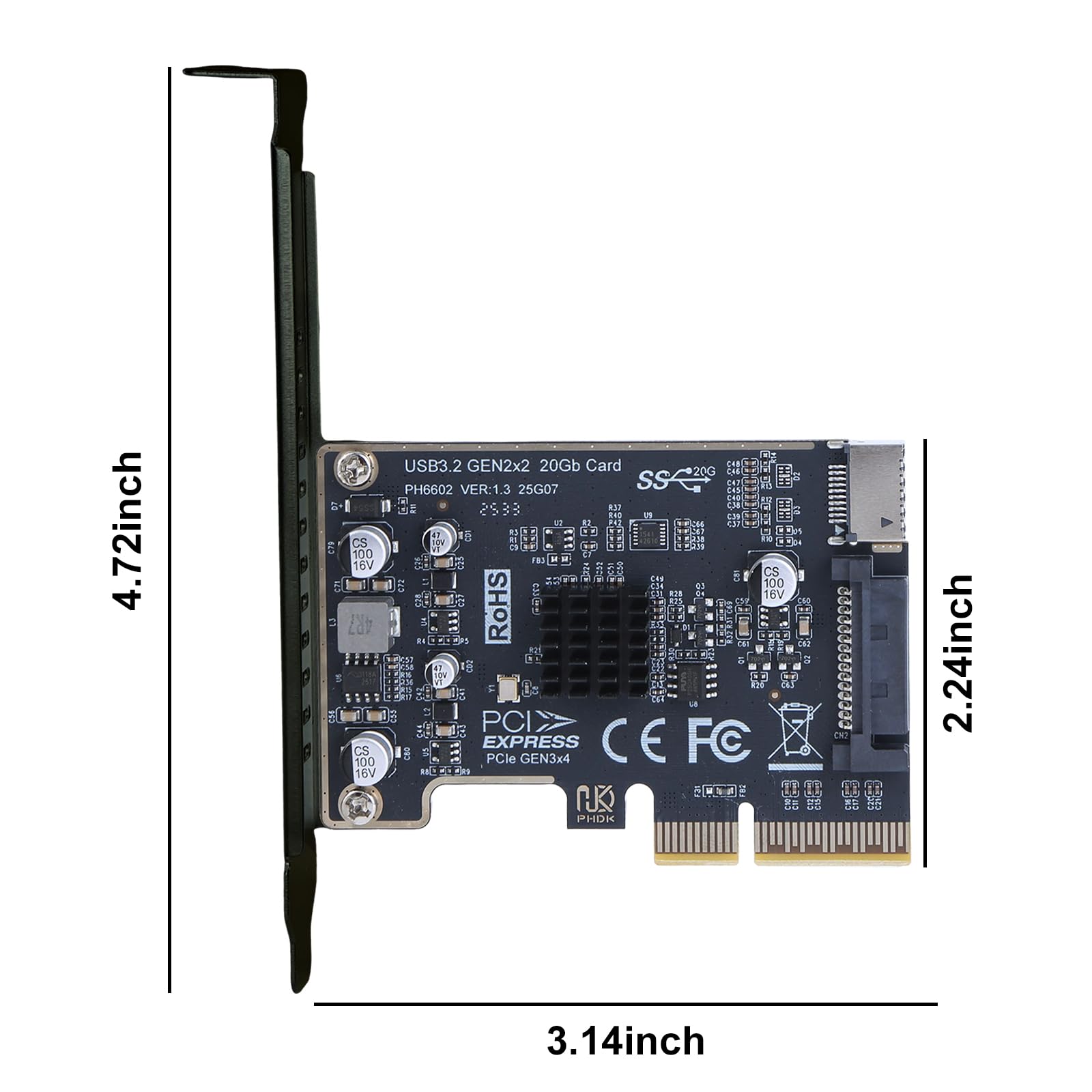 Karta rozszerzeń PCIE na typ E, układ ASM3242, adapter panelu przedniego USB 3.2 GEN2, 20 GB