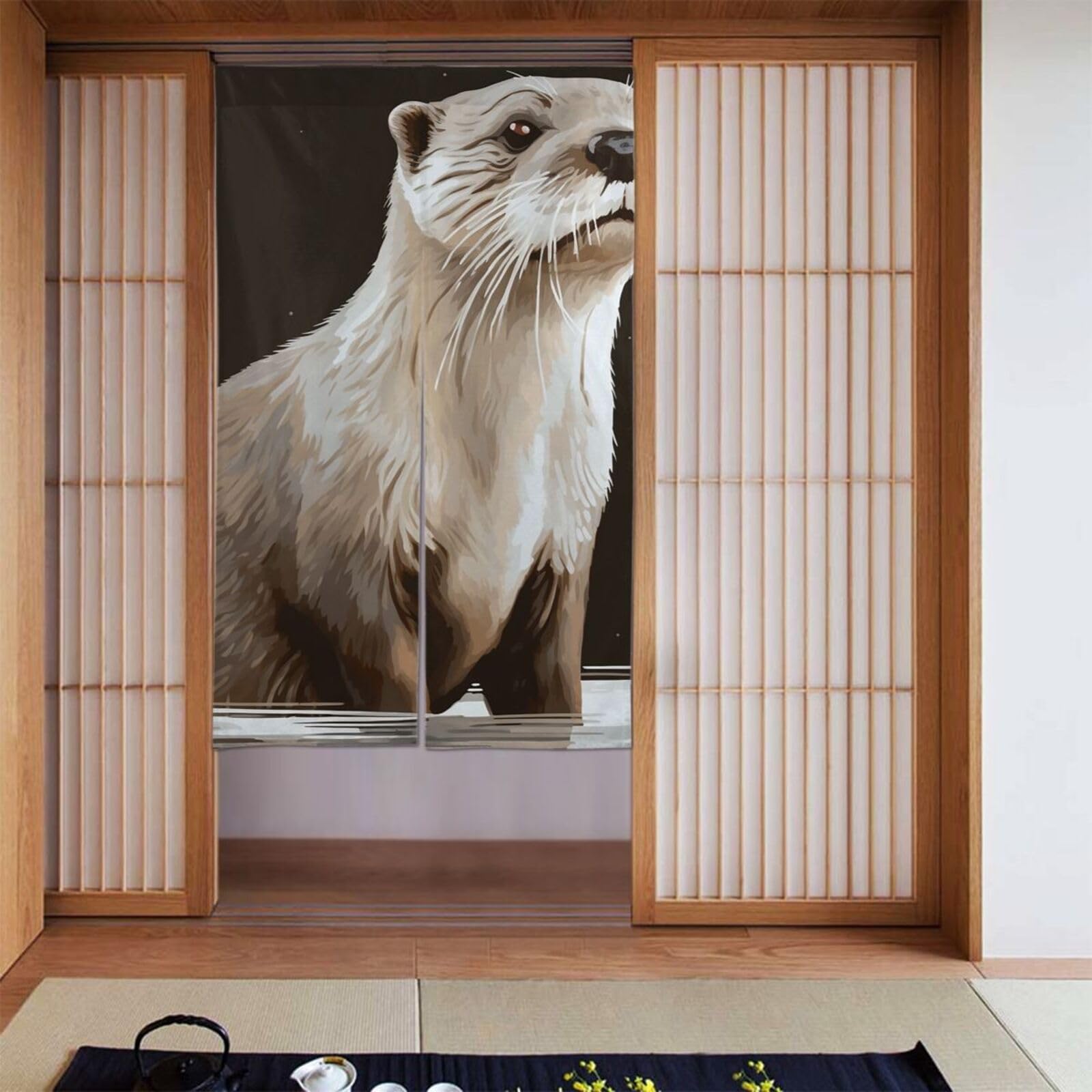 FodPand Personalized Door Curtain for Doorway Privac 34"X 56", Blackout Kitchen Curtains Window Treatment 2 Panel Otter Door Curtain Tapestry Hanging Room Divider Home Decor