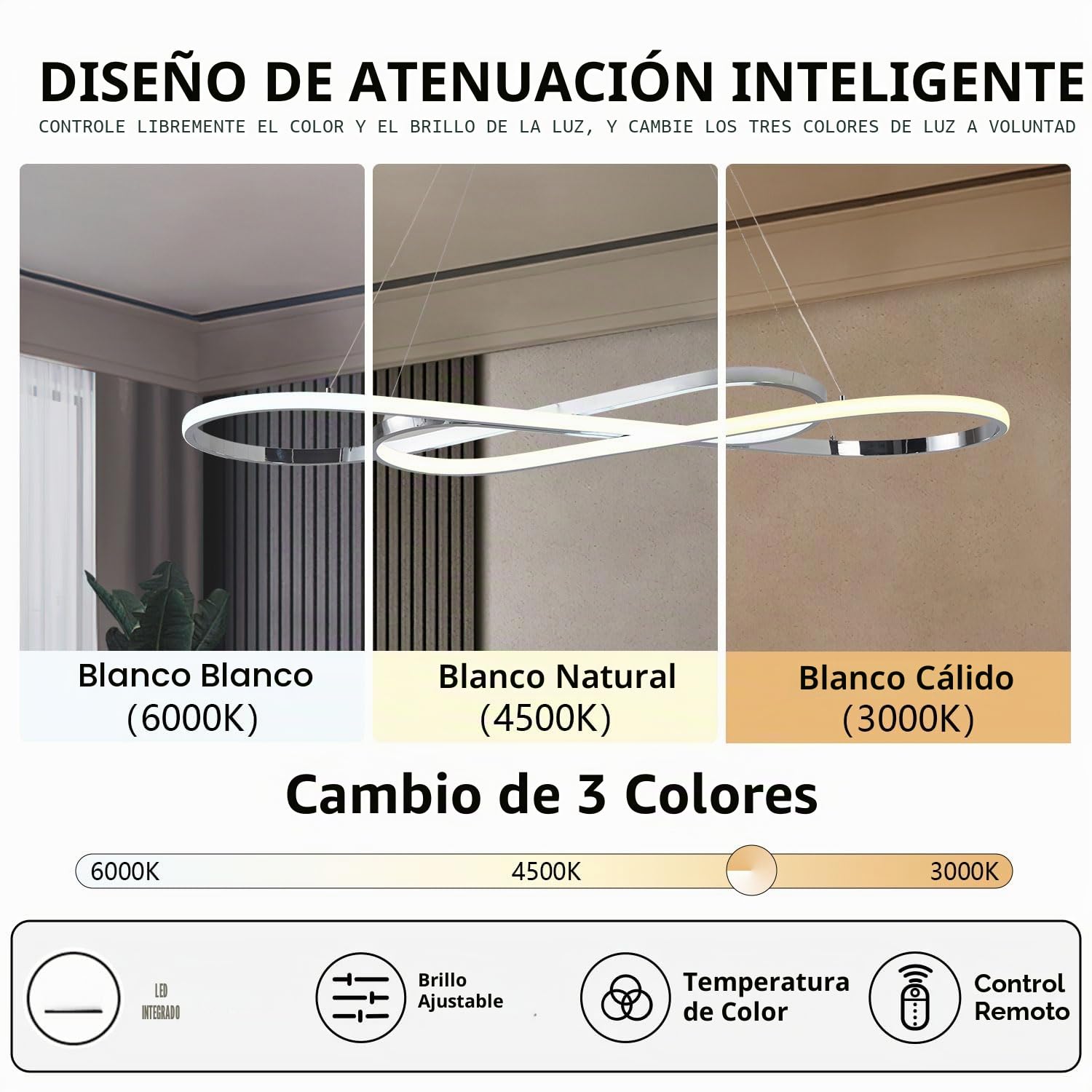 Lámpara de Araña Moderna, Lámpara Colgante LED Moderna para Lámpara de Isla de Cocina Sobre Mesa, Lámparas de Araña Modernas Regulables para Comedor, Artefacto de Iluminación con Control Remoto