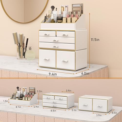 Miniatura 2 de Delamu Organizador de maquillaje de 3 niveles y 6 cajones para encimera, organizador de cosméticos para tocador y tocador, organizador de baño,