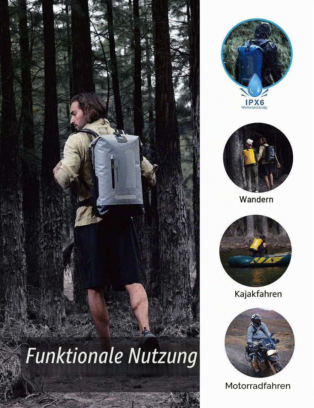 IDRYBAG Wasserdichter Rucksack Dry Bag 20L/30L/40L, schwimmender trockener Rucksack wasserdicht für Männer, Trockensack wasserdichte Tasche für Rucksackreisen, Kajak