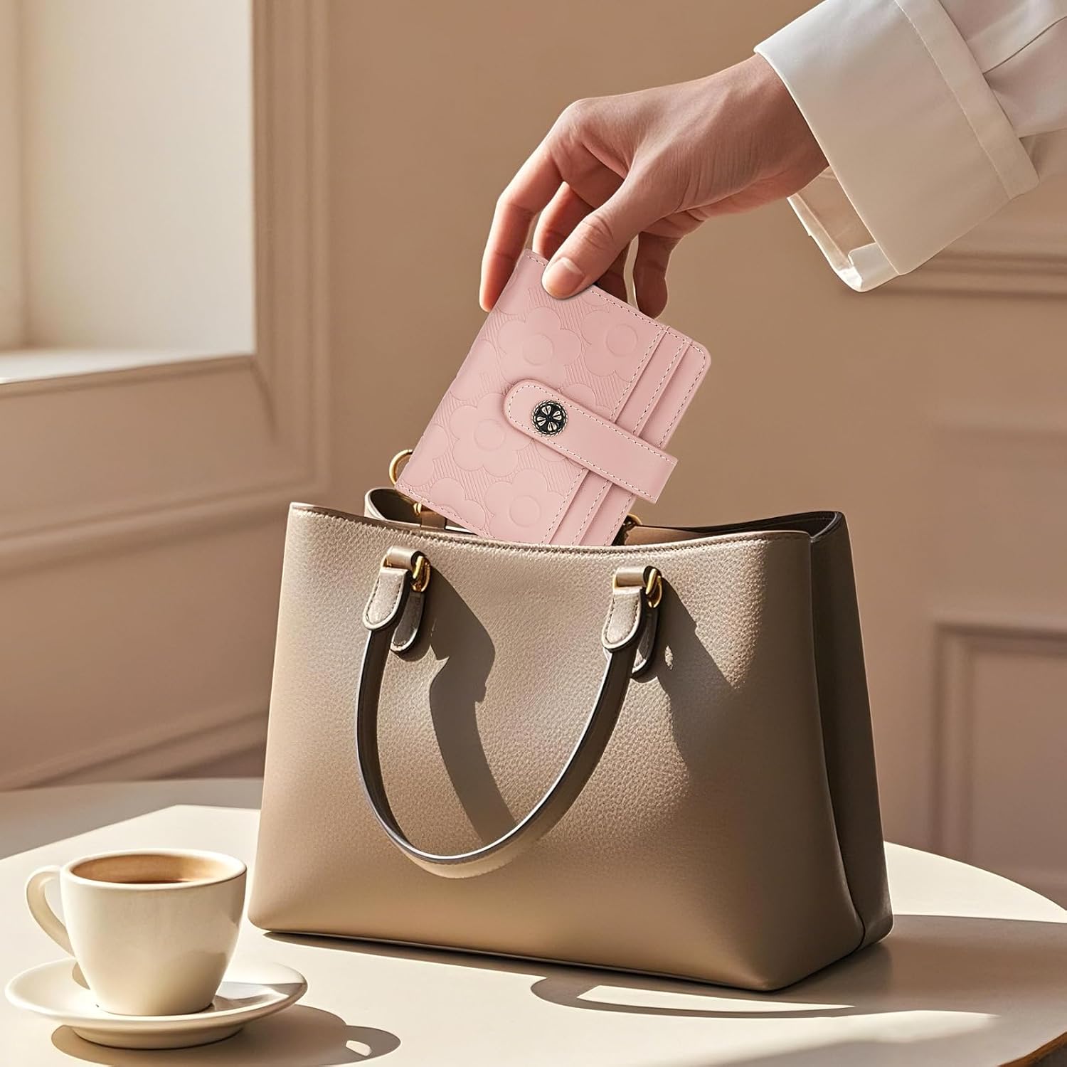 RFID Wallet Women,Slim Small Wallets Embossed Flower Leather Bifold Compact Ladies Girls Wallet with Credit Card Holder Zipper Coin Pocket Pink - Image 5