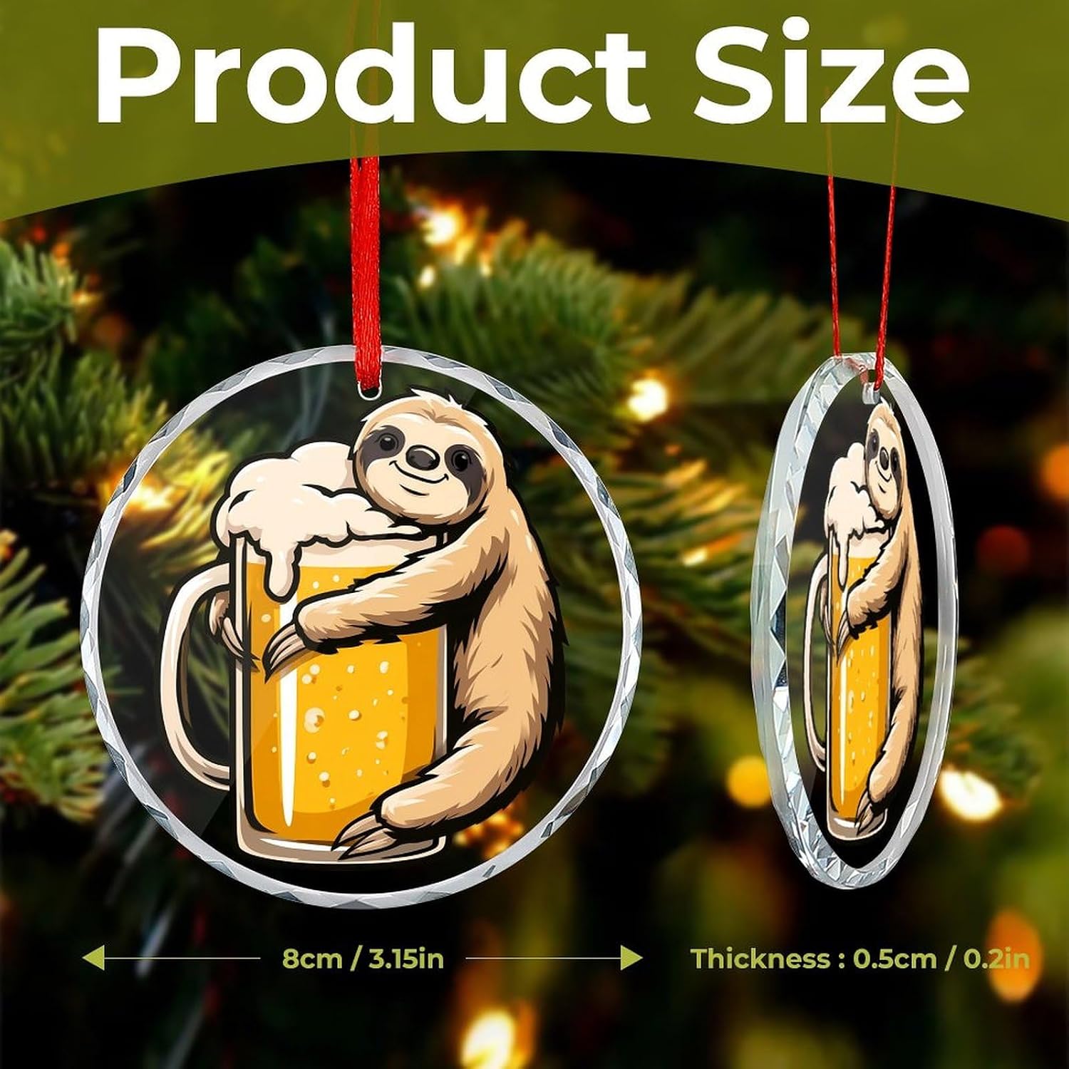 Cute Sloth Hugging Beer Mug Christmas Decor Round Hanging Drop Pendant