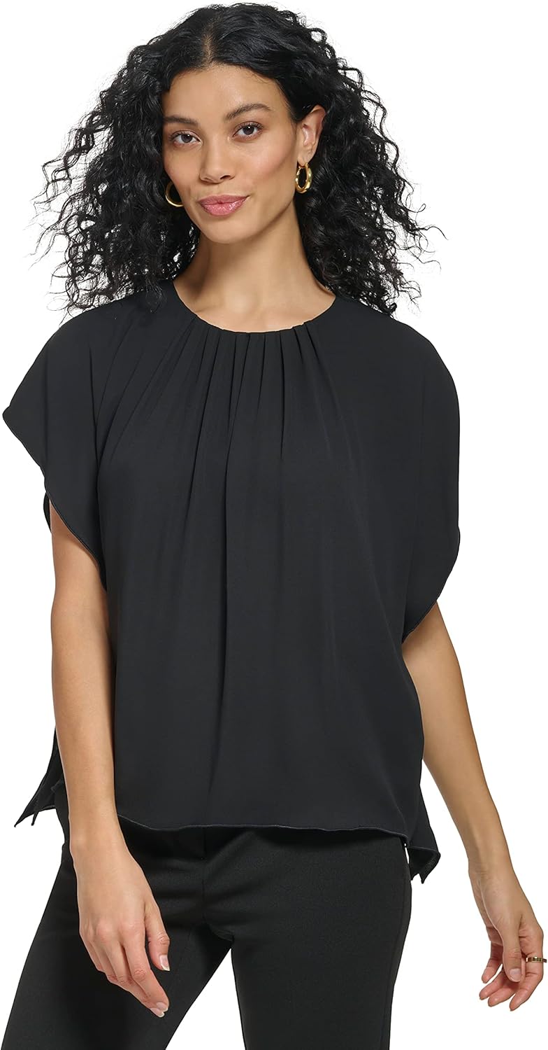 DKNY Women’s Cap Sleeve Blouse for Stylish Business Casual Wear DKNY Women’s Cap Sleeve Blouse for Stylish Business Casual Wear