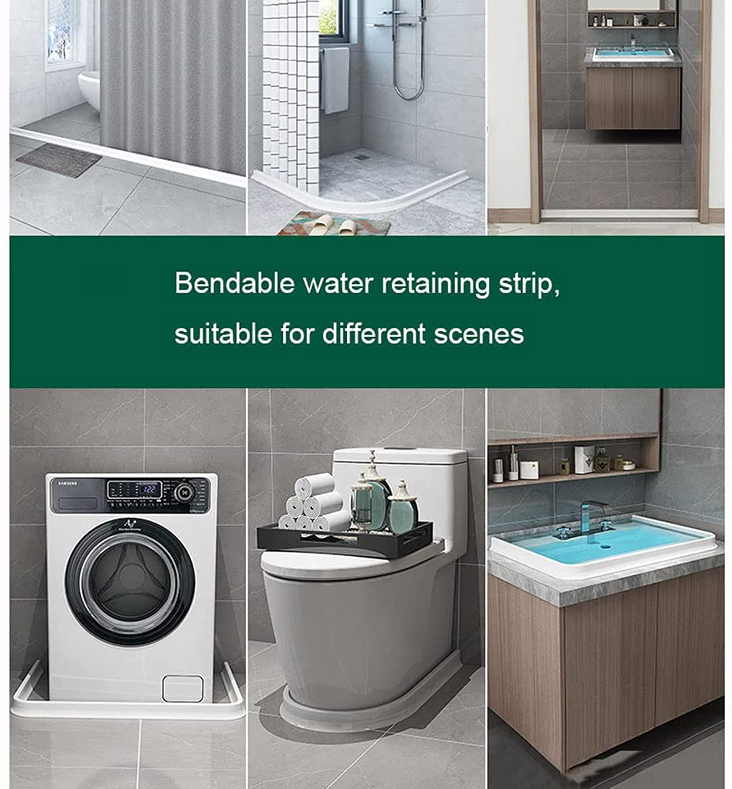 Tapón de Agua para baño Tira de Retención de Impermeable Autoadhesiva,Tira Impermeable autoadhesiva Ducha Presa de Puerta Plegable,Adecuado para Cocina y Baño,Transparente,300cm/118in