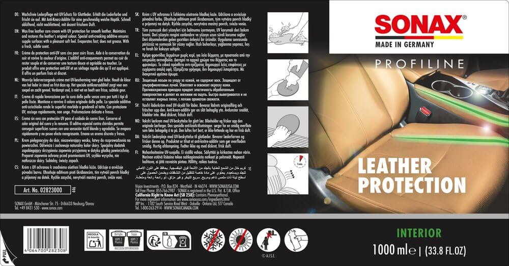 SONAX PROFILINE LeatherProtection (1 Litro) crema per la cura della pelle e del cuoio senza cera. Con protezione UV, asciuga rapidamente, non unge | Art. N. 02823000