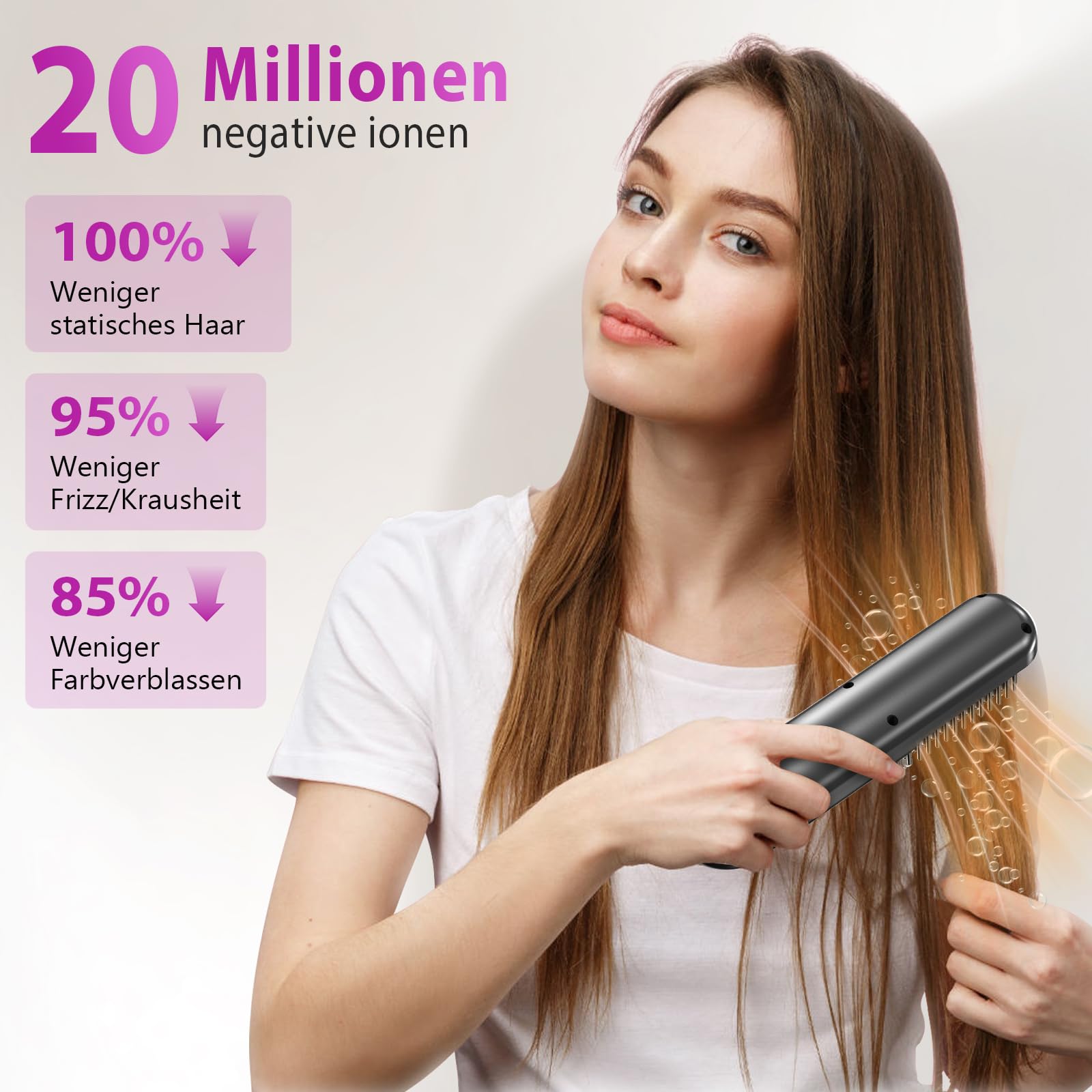 Spazzola Lisciante per Capelli Senza Fili, Spazzola Elettrica Lisciante | Unipampa Mini Piastra Capelli Portatile 5000mAh, Riscaldamento Rapido e Ricarica 160–200 ℃, 3 Livelli di Temperatura