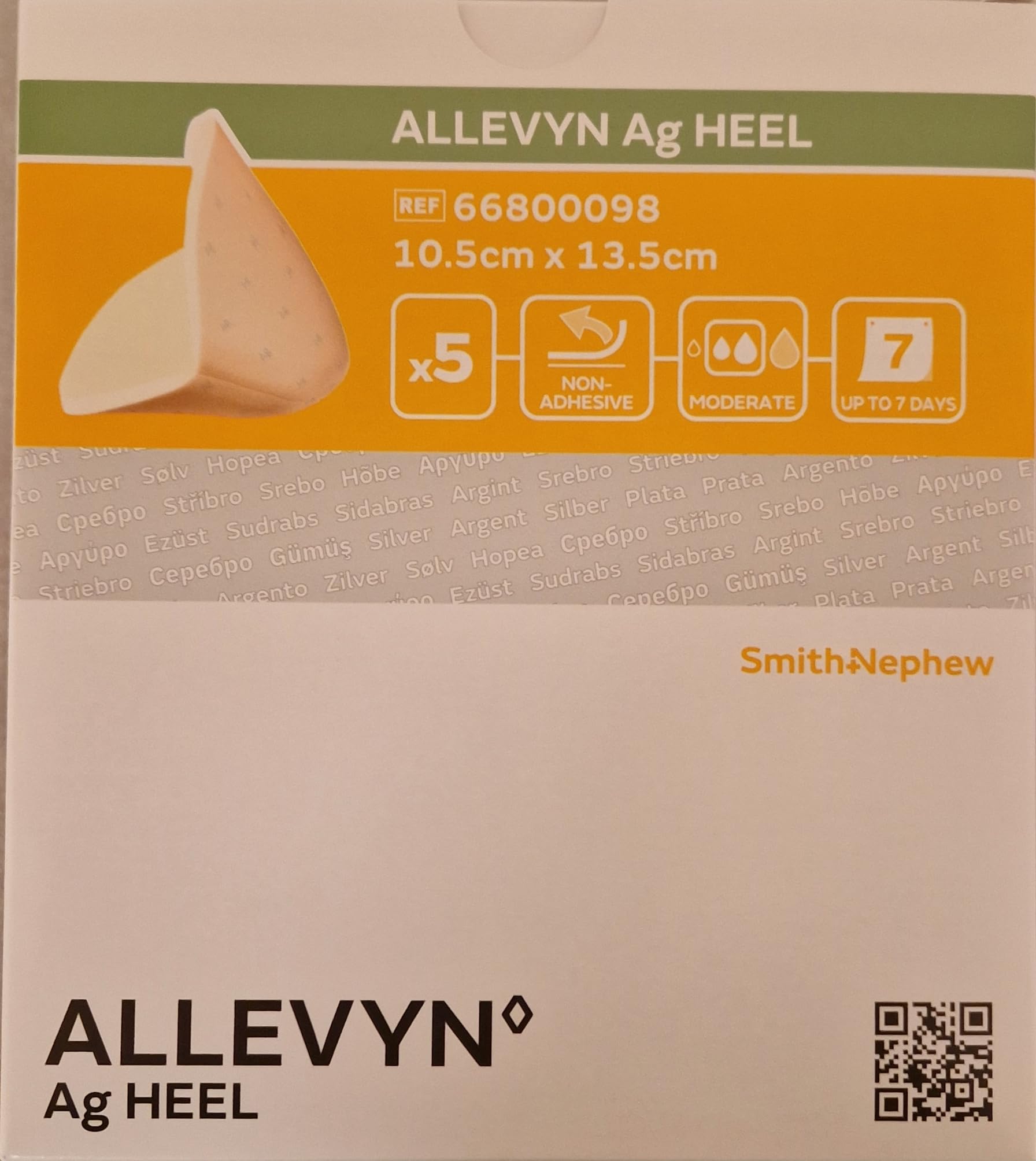 ALLEVYN Ag Heel bandaż piankowy na pięcie, nieprzywierający, 10,5 cm x 13,5 cm, 5 szt