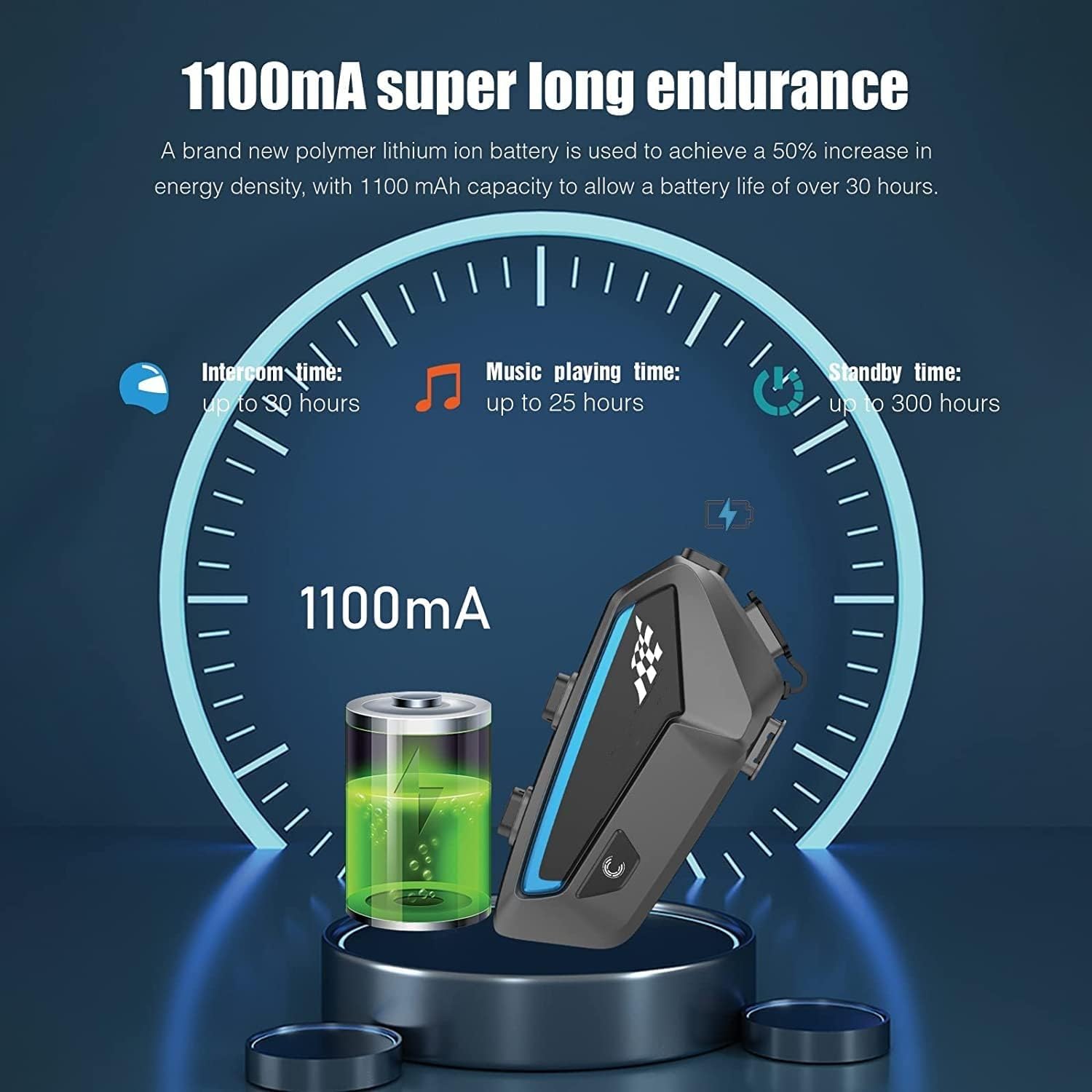 OBEST Casco de moto Bluetooth 5.0, intercomunicador para 10 conductores, alcance de hasta 2000 m, IP67 resistente al agua, 1100 mAh, reducción de ruido para todos los cascos de moto