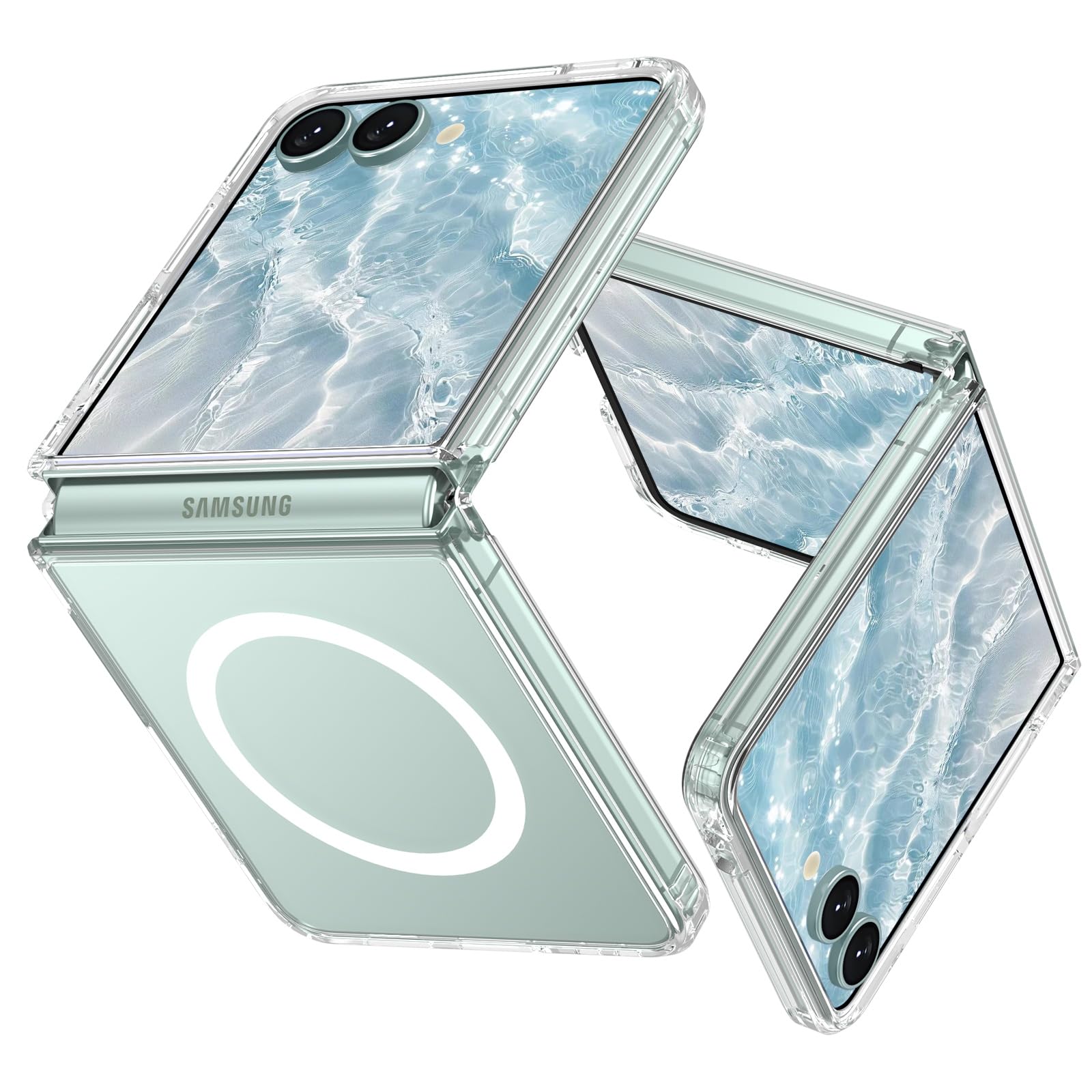 DUEDUE Galaxy Z Flip 7ケース MagSafe対応 マグネット搭載 ギャラクシー Z Flip 7ケース 折りたたみ 一体式 透明のデザイン レンズ保護 指紋防止 マット感 クリア 薄型 ワイヤレス充電 耐衝撃