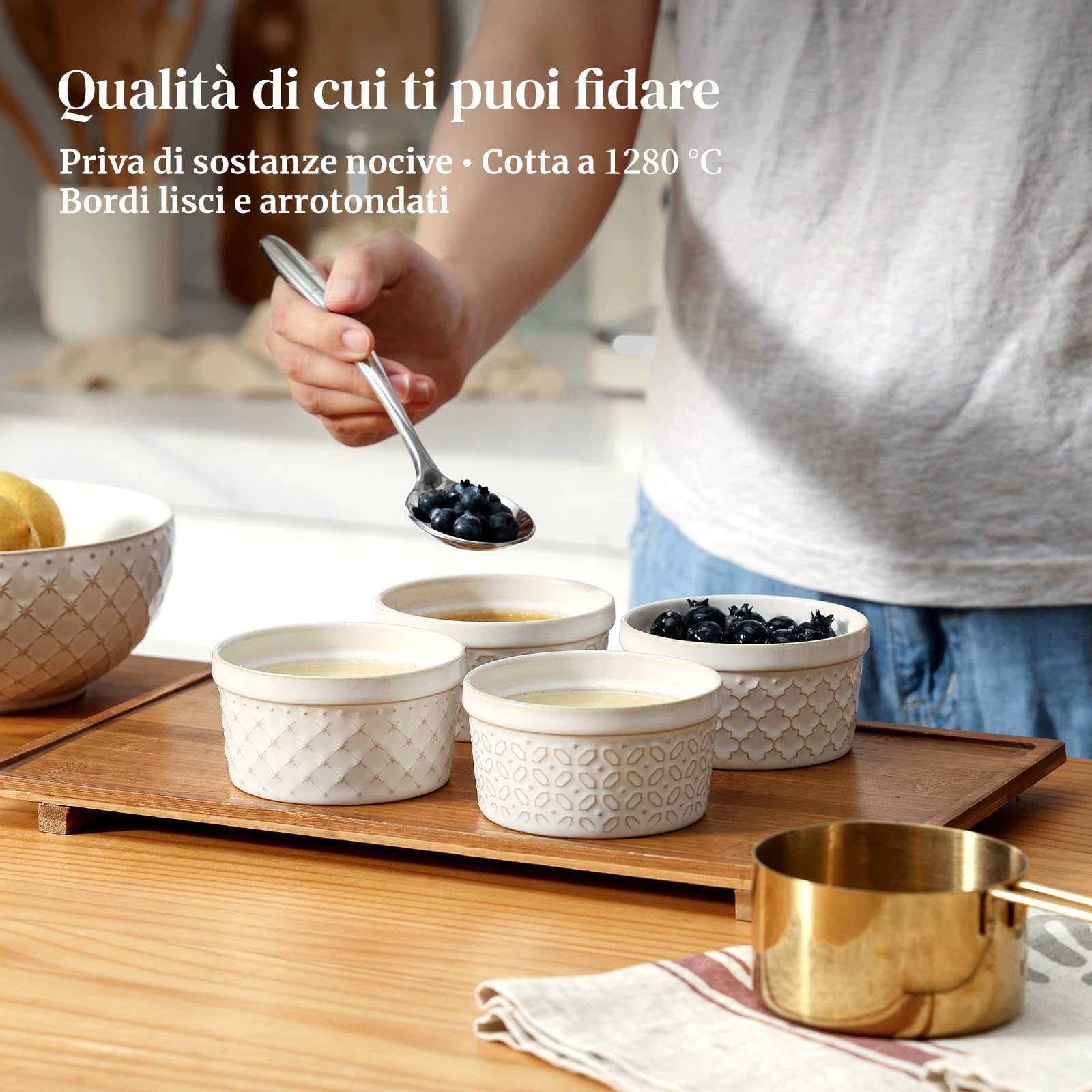 DOWAN Creme Brulee - Set di 6 ciotole in porcellana, 235 ml, resistenti al forno, 8 oz