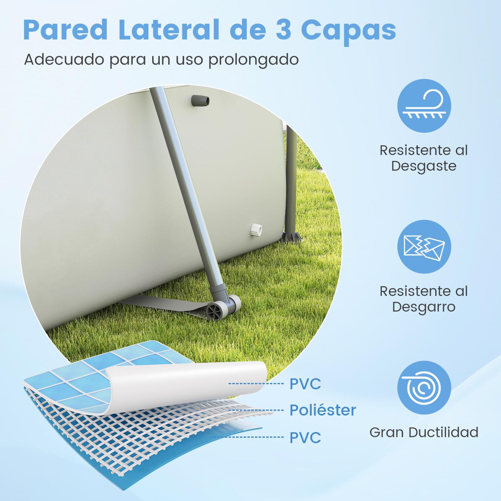 RELAX4LIFE Piscina Desmontable Rectangular 3701L con Estructura Metálica Revestida, Paredes PVC de 3 Capas, Depuradora y Bomba para 3-5 Personas, Piscina Rectangular para Niños, Montaje Rápido (Gris)