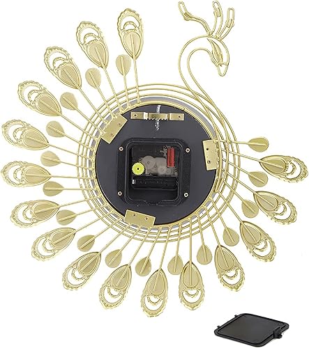 Miniatura 8 de Tyenaza Reloj de pared, reloj de metal sin tictac con forma de pavo real 3D sin tictac para el hogar u oficina