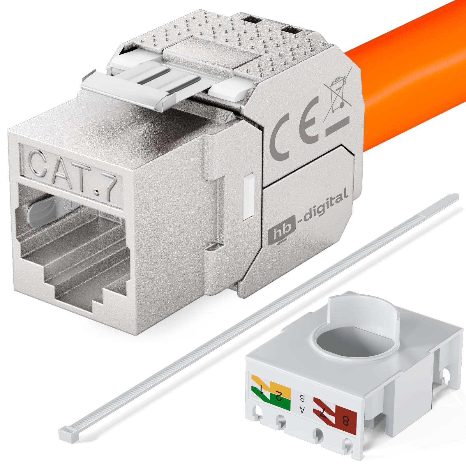 hb-digital Juego de 16 módulos Keystone CAT.7 RJ45 + 8 adaptadores de riel de metal Keystone para riel de sombrero, 35 mm estándar, conector RJ45 apantallado, acero inoxidable, montaje LSA Ethernet