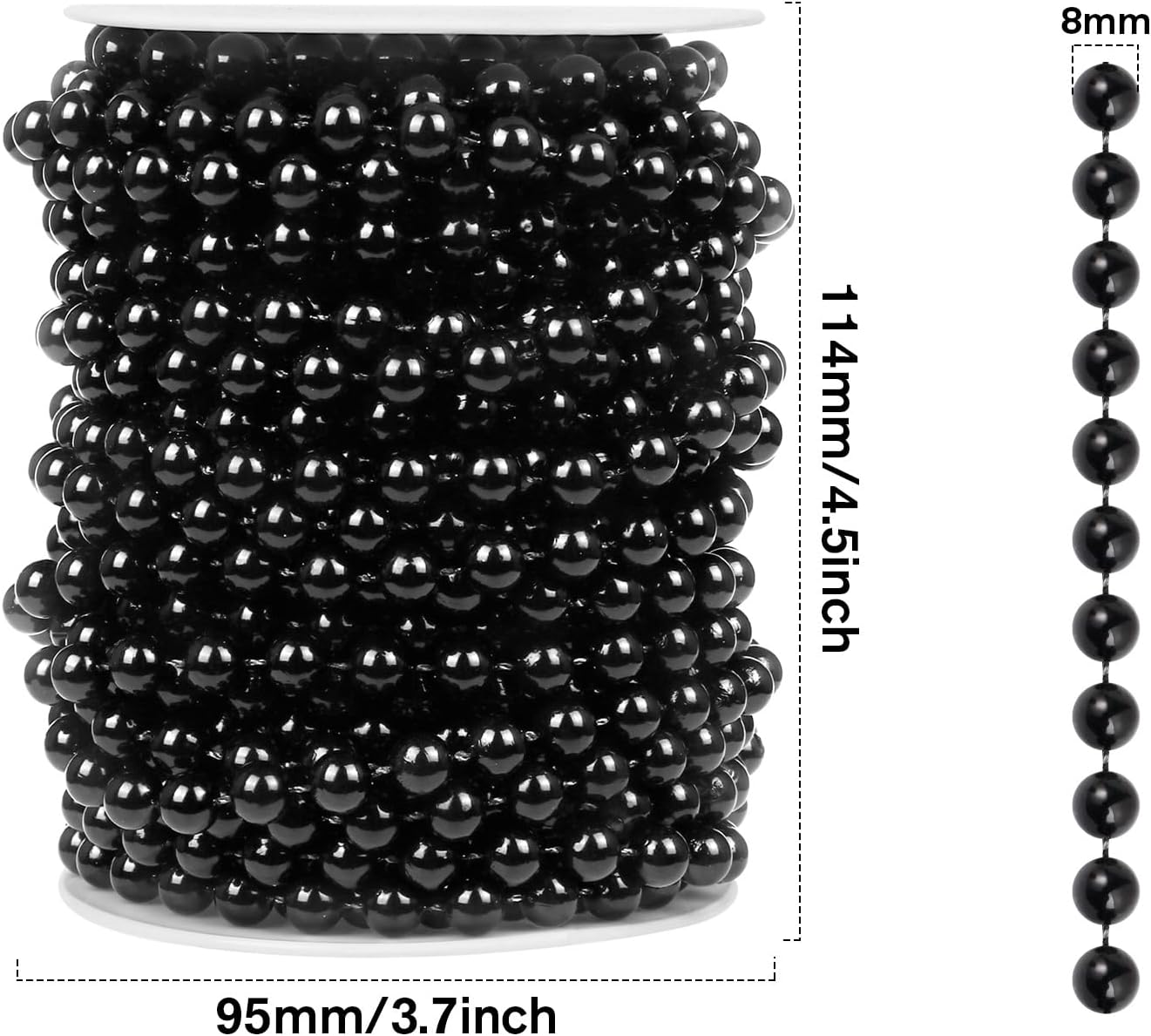 [47Feet] Black Beads Garland, 8MM 15.7 Yards Black Faux Pearl Beads String Roll Bulk for DIY Craft, Wedding, Party, Festival Decoration image 2