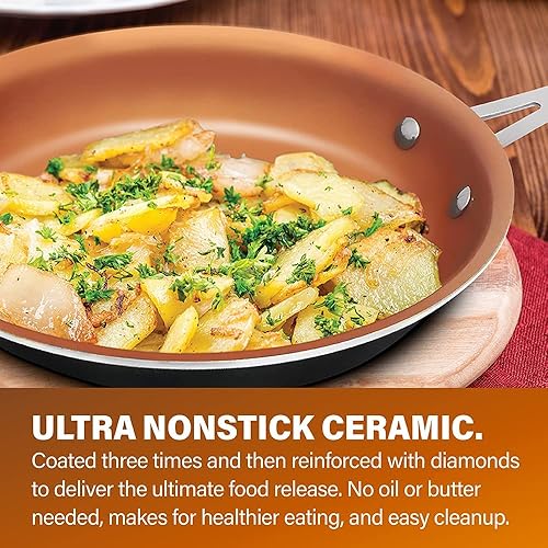 Miniatura 4 de Gotham Steel Juego de ollas y sartenes de 12 piezas y utensilios de cocina de cerámica antiadherente, 5 piezas sin deformación y apto para