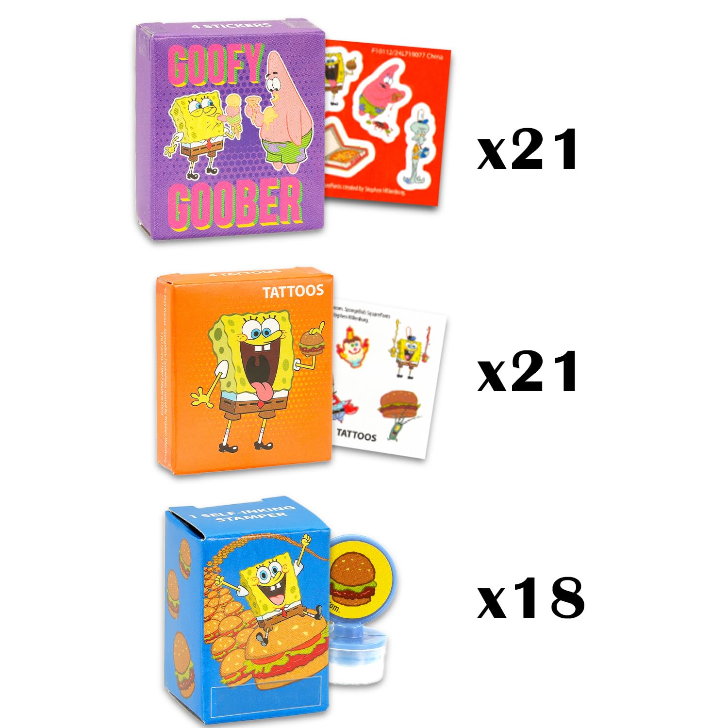 Juego de recuerdos de fiesta de Bob Esponja ~ Paquete con 60 cajas de regalo con calcomanías, tatuajes y sellos para fiestas de cumpleaños infantiles, cajas de premios para el aula de Bob Esponja