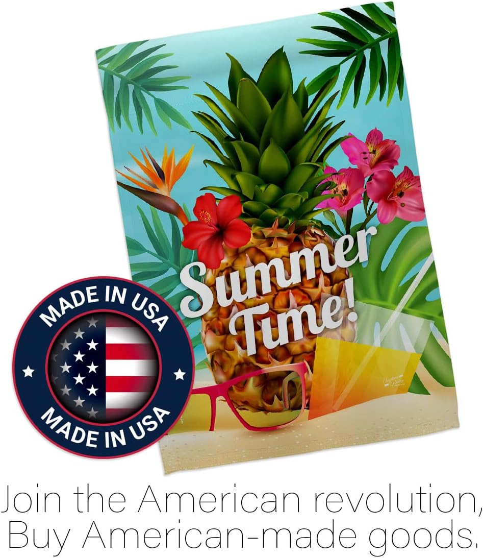 Summer Beach Time House Flag Fun in The Sun Pool Luau Tropical Party Season Outdoor Summertime Sunny Decoration Banner Small Garden Yard Gift Double-Sided, Made in USA