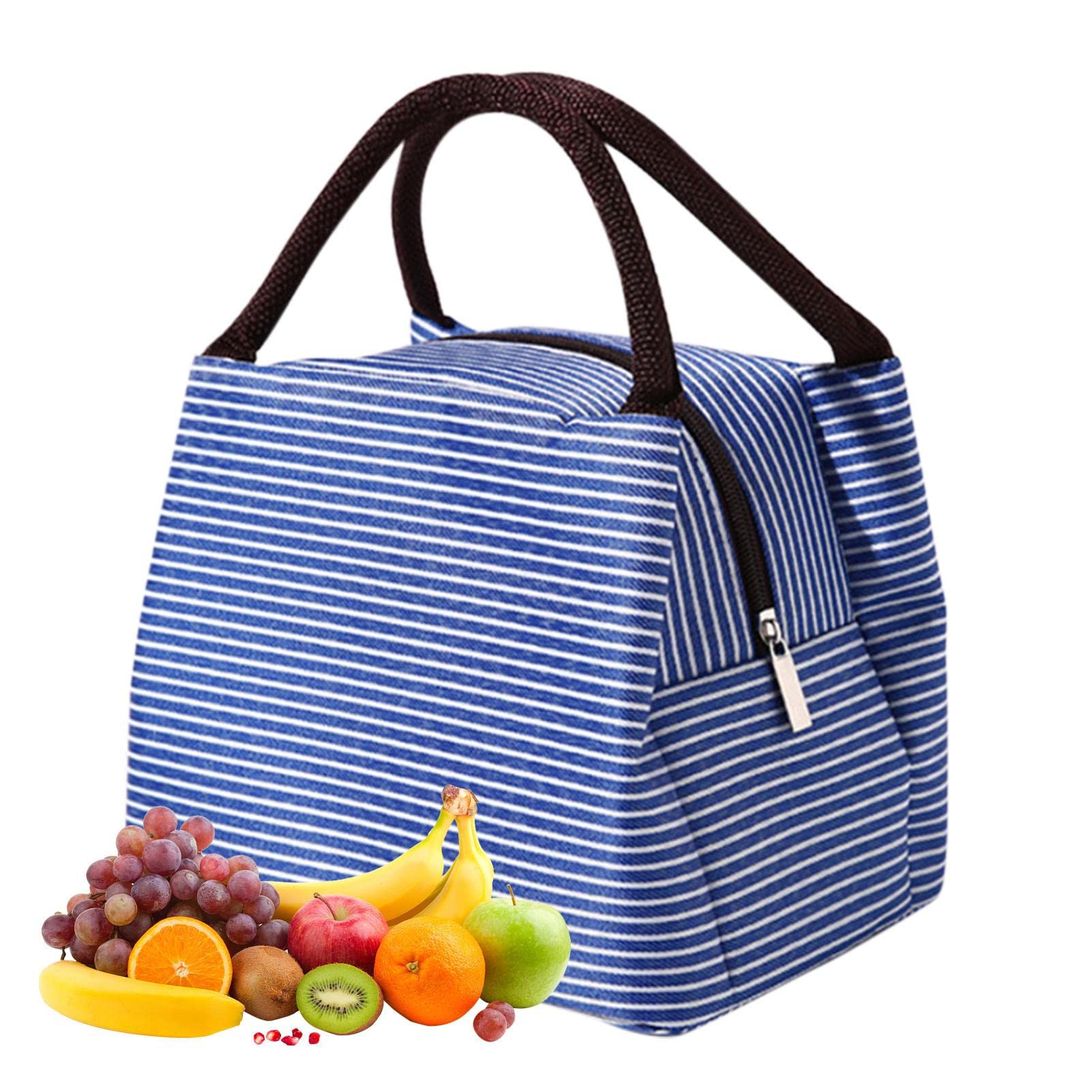 Rianpesn Men's Sapphire Lunch Bag For | Striped Carrier - Large Capacity, Organizer, Reusable, Oxford Cloth, Thermal Cooler Sack - Work, Offices, Picnic, Hiking