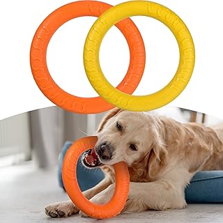 Leitee 2 Pack Dog Ring Toys Indestructible Dog Toys Dog Chewing Ring Toy Flying Discs Floating Dog Training Tools Dog Fetch Toy for Small Medium Large Dogs Throwing, Catching, Flying
