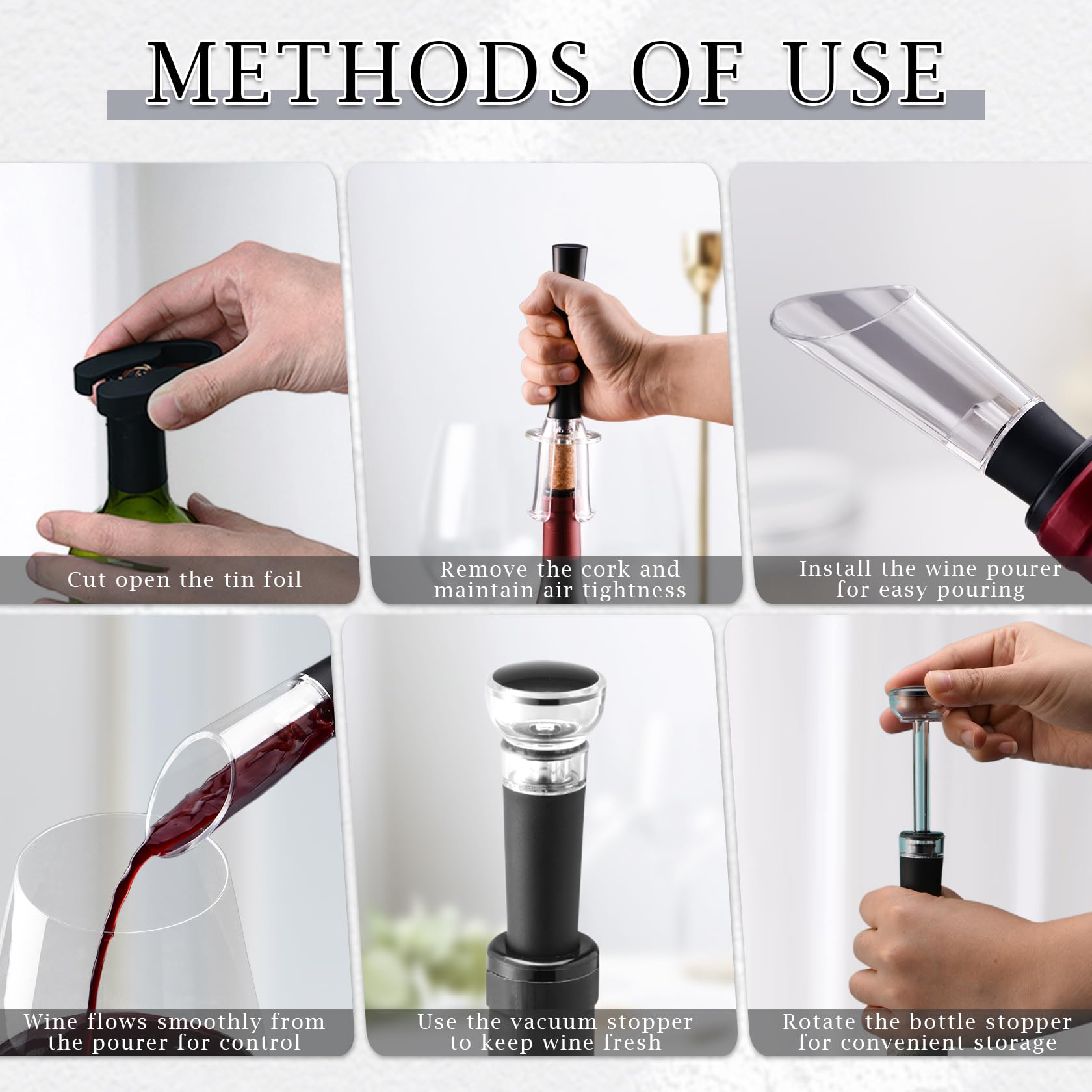 Set de Sacacorchos de Aire a Presión, Incluye Corta Cápsulas, Bomba Vacio Tapon y Vertedor, Abridor de Vino Profesional Funcional, Regalo Ideal para los Amantes del Vino Navidad