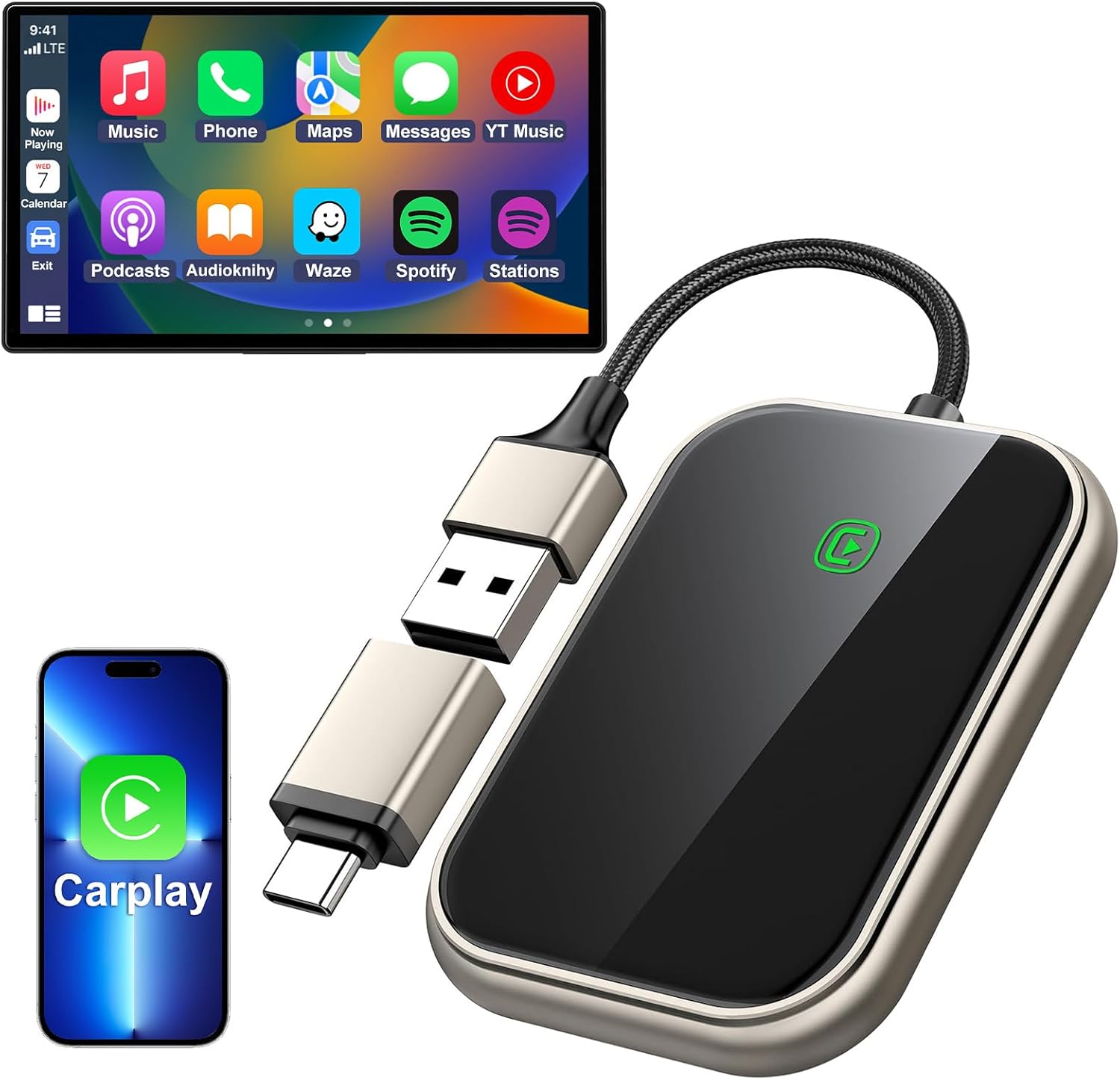 Wireless CarPlay Adapter - Fast & Stable Connection for Carplay Wireless Adapter Convert Factory Wired to Wireless CarPlay Dongle Plug & Play Car Play Fit for iPhone iOS 10+ (Grey)