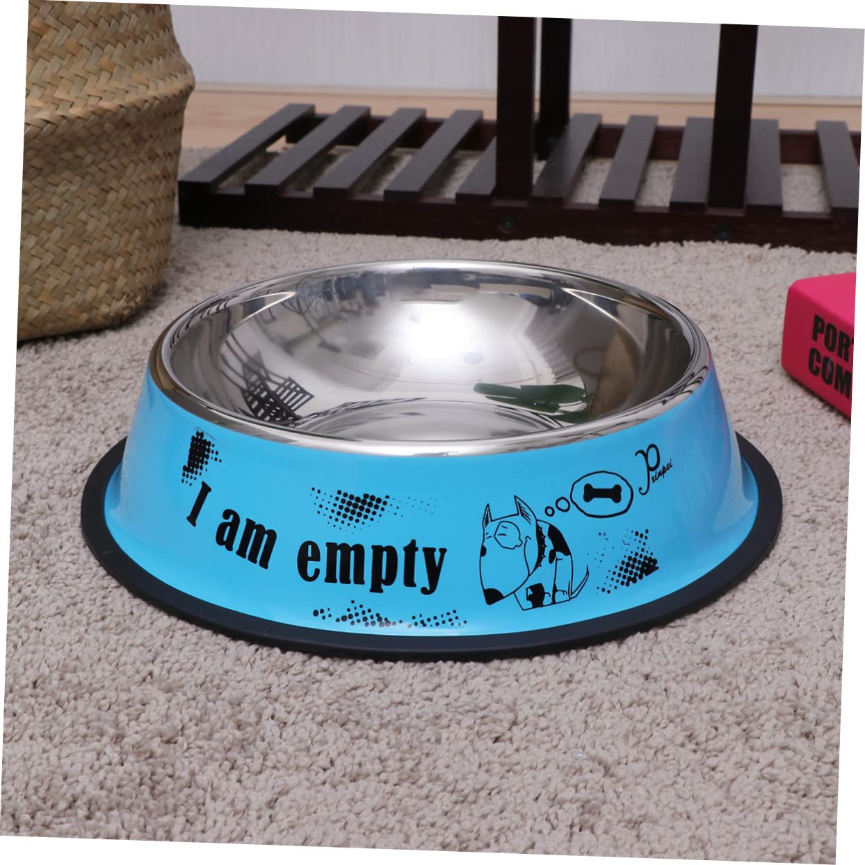 Mipcase 2piezas Comedero Antideslizante De Acero Inoxidable para Perros Cuenco De Alimentos De Pintura No Deslizante para Retriever Azul