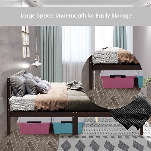 Miniatura 4 de Giantex Base de cama de plataforma Queen, marco de cama de madera maciza de lujo con cabecero y estribo, base de colchón de soporte de listones de