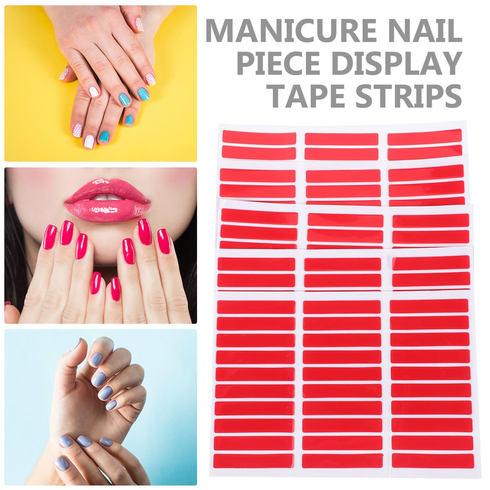 FOMIYES Non-Scuff Crystal Tape for Press-on Nails 5 Sheets Nail Art Display Strip Easy to Use Stand