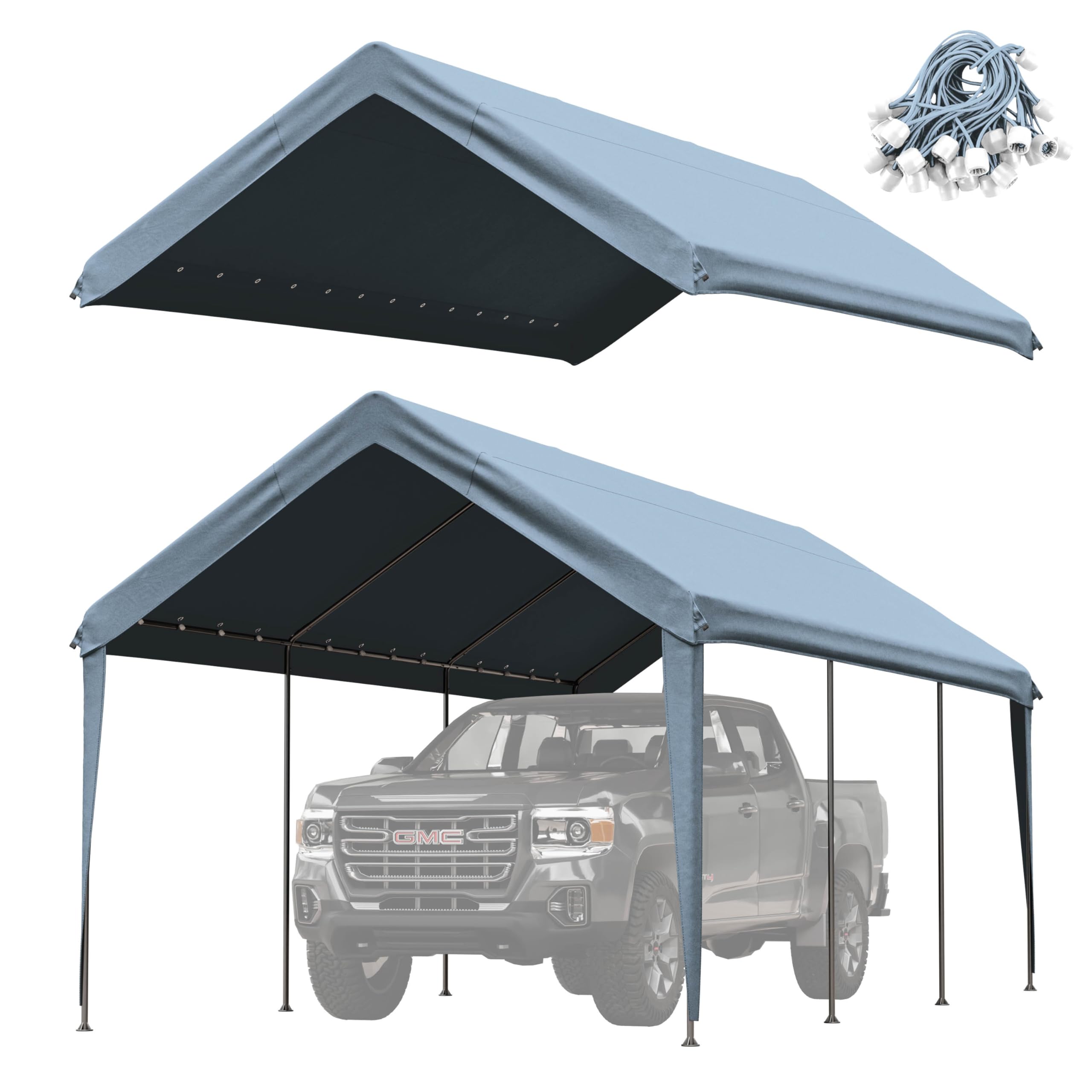 Photo 1 of Pakunoda Carport Replacement Canopy Cover 10'x20' for Tent Top Garage Shelter Cover, 800D Heavy Duty Oxford Waterproof & UV Protected Car Canopy Tarp with Ball Bungees (Frame is not Included)