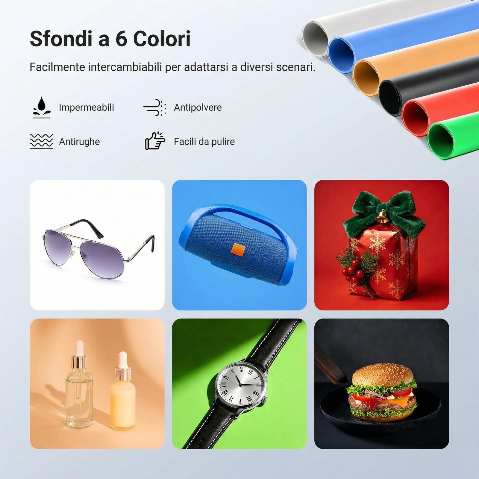 NEEWER BASICS Light Box Fotografico Bicolore da Studio, 30x30cm Scatola Fotografica Pieghevole con 6 Sfondi Colorati, 120 LED CRI95+ Dimmerabile per Fotografia Gioielli Elettronica Cibo Tavolo, LB30B