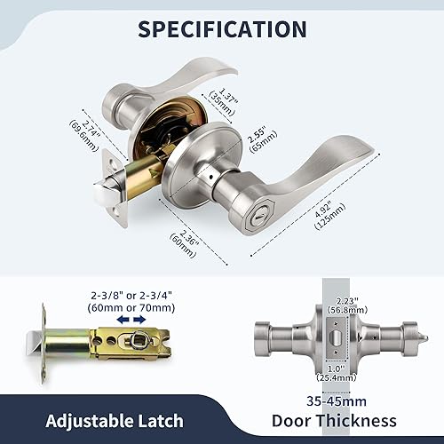 Miniatura 6 de LOQRON Manija de puerta estilo ondulado, manija de puerta de privacidad, manija interior sin llave, reversible para apertura a la izquierda y a la