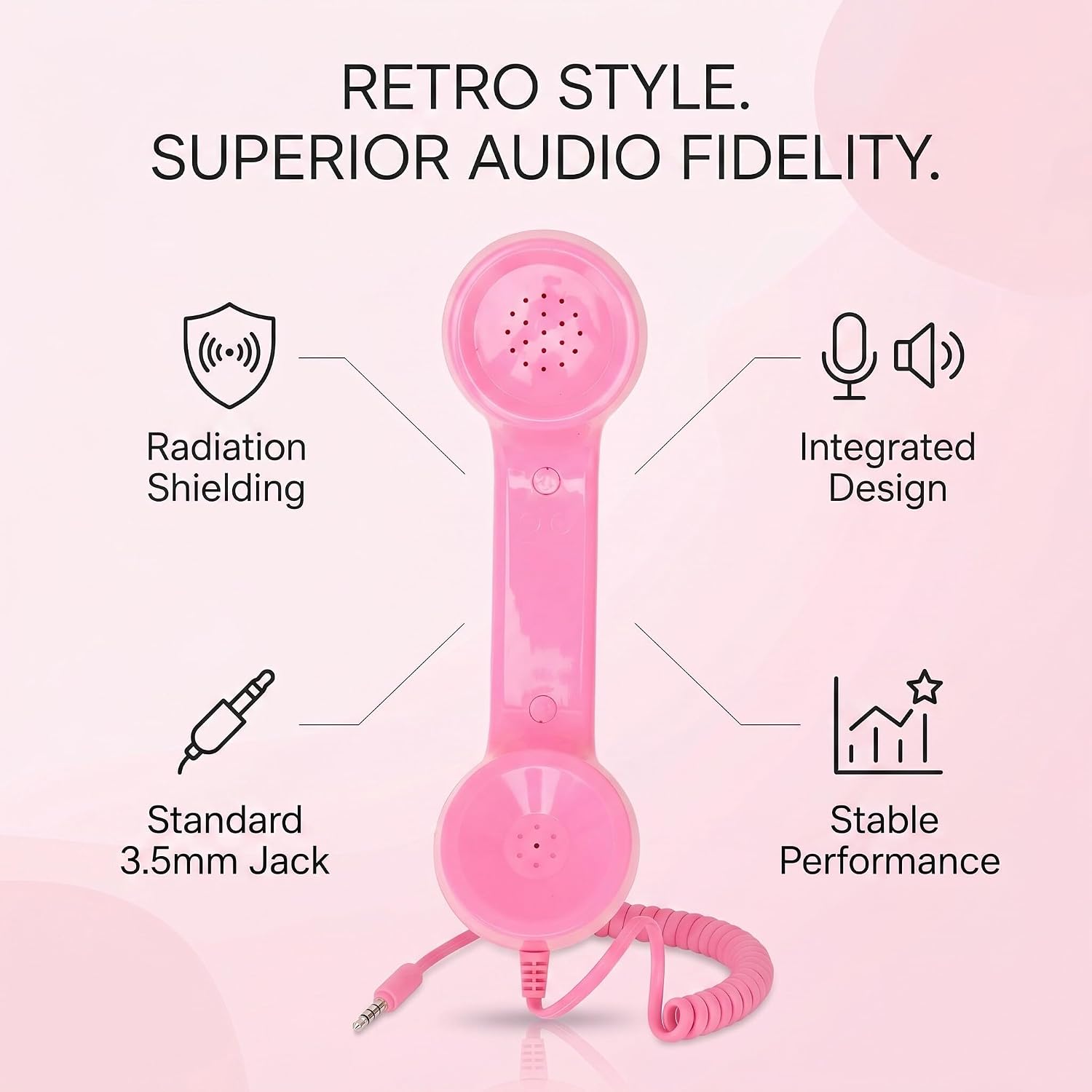 Zerone Great Handset, Retro Handset Retro Phone Handset Multifunction Proof Handheld, Receier for Cell for Mobile Computers, Sound Quality, Compatible with All (Roseate) image 5