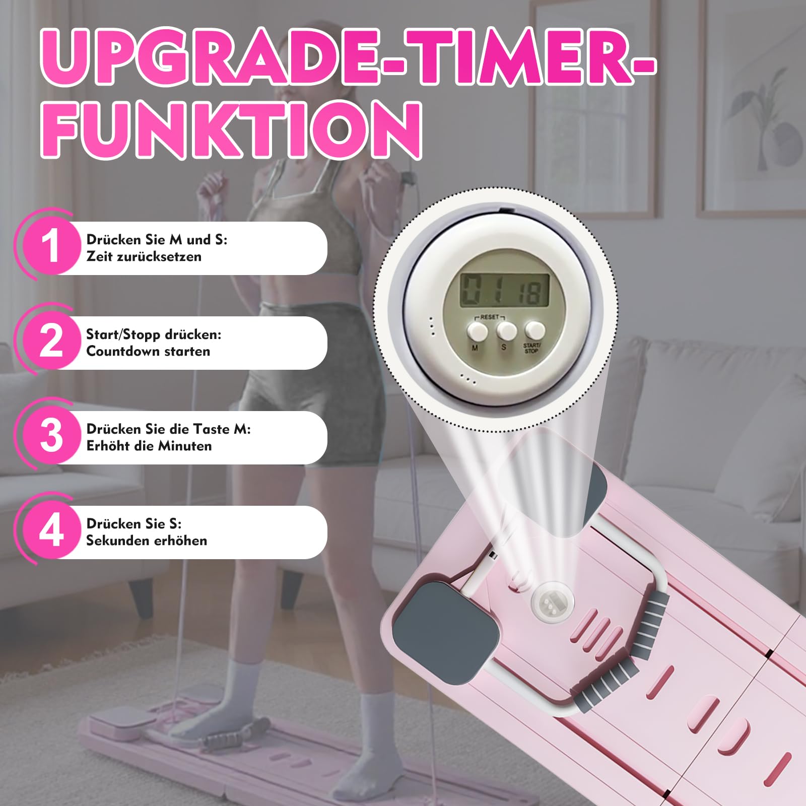 Pilates Board, 2025 Upgraded Faltbarer Pilates Reformer Maschine Set, 5-in-1 Pilates-Reformer mit LED-Zähler, automatischer Rückprallrolle für Übungen zu Hause (Pink)